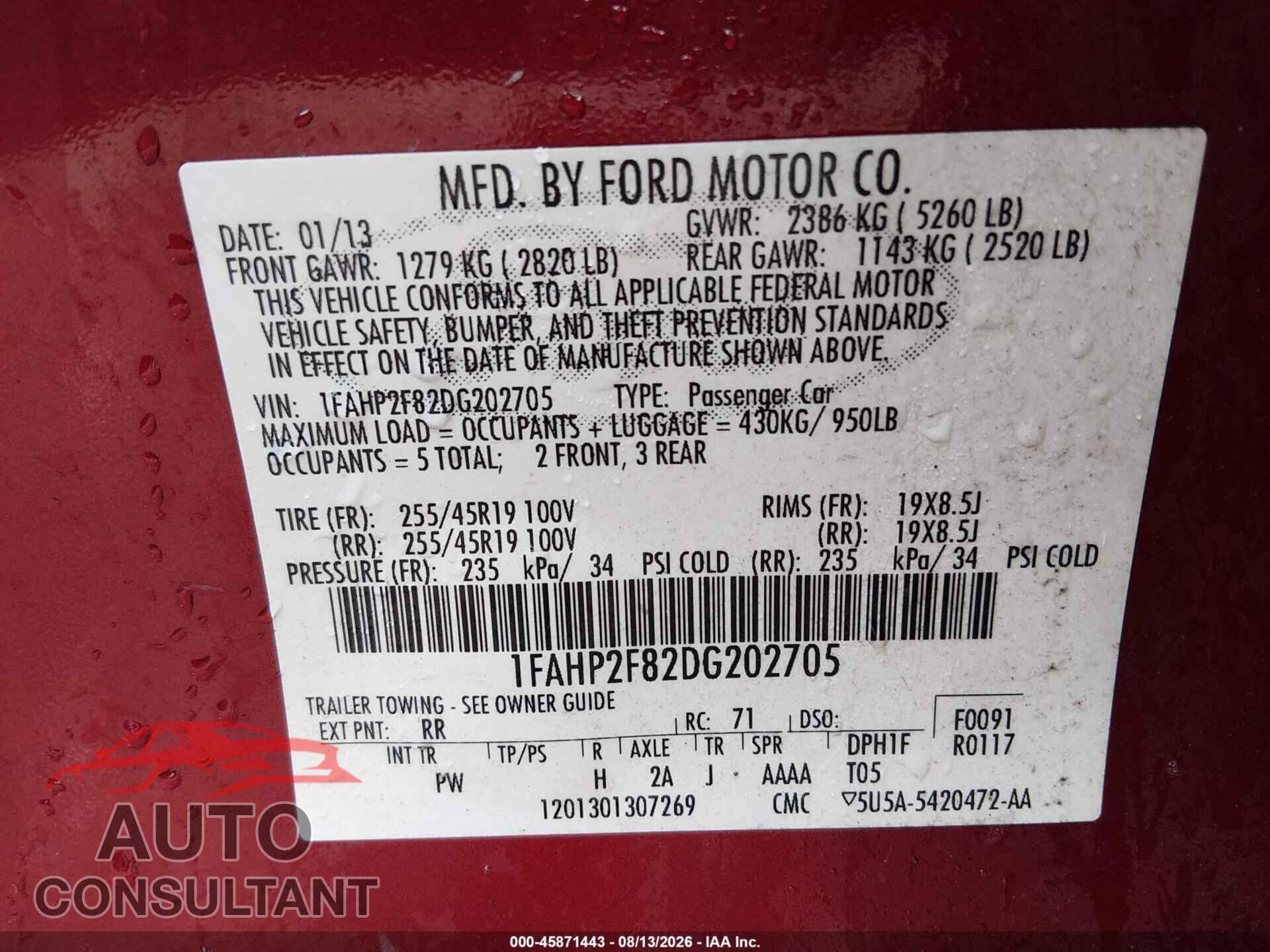 FORD TAURUS 2013 - 1FAHP2F82DG202705