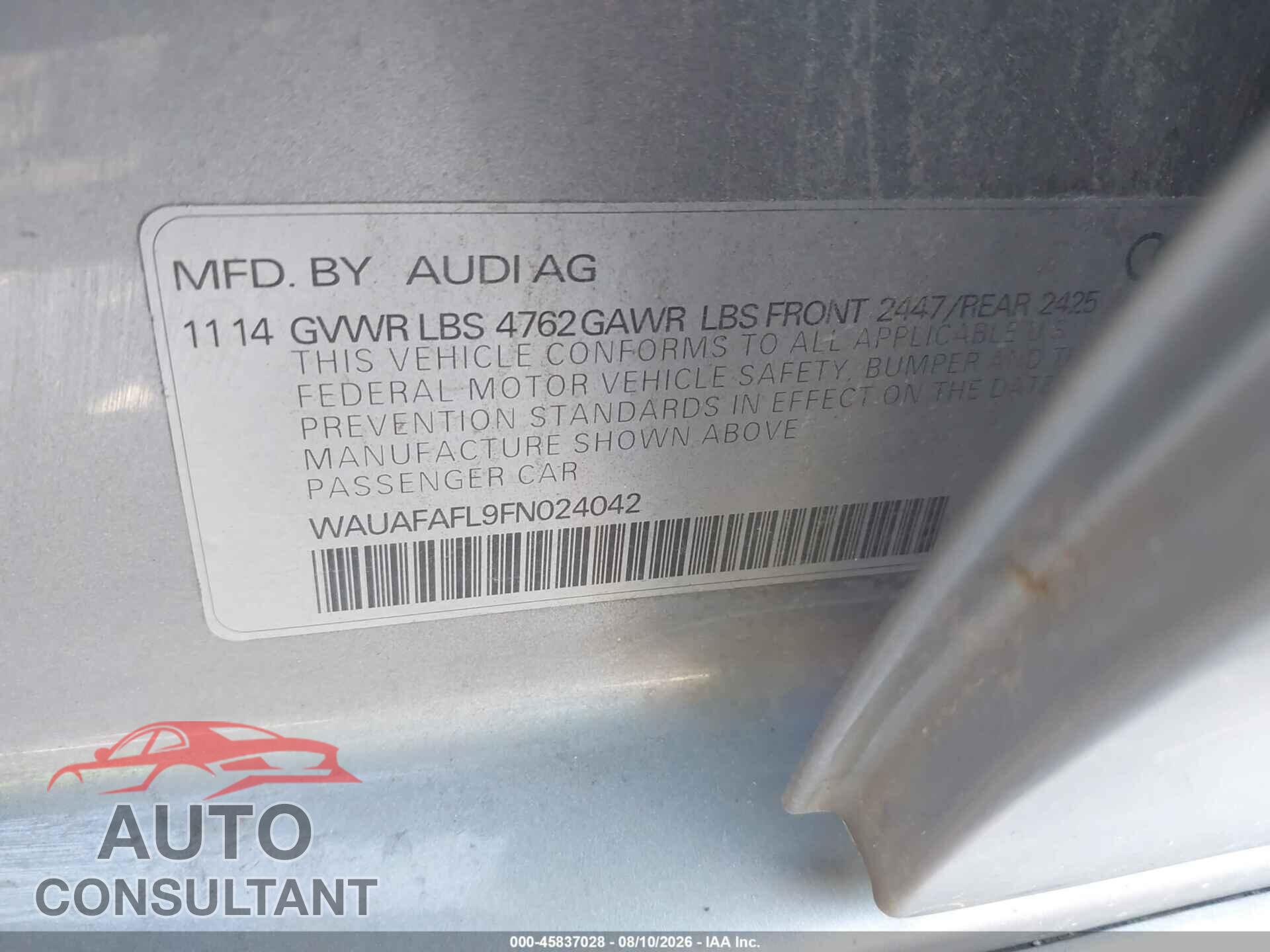 AUDI A4 2015 - WAUAFAFL9FN024042