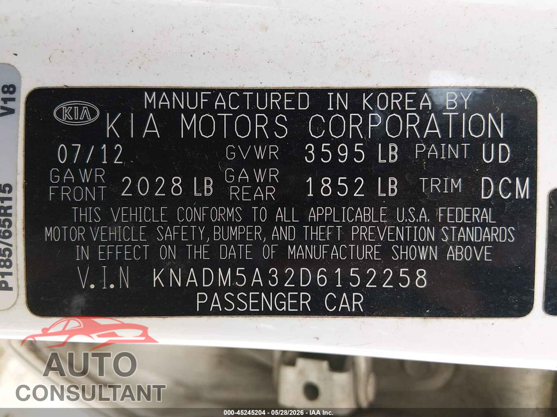 KIA RIO 2013 - KNADM5A32D6152258