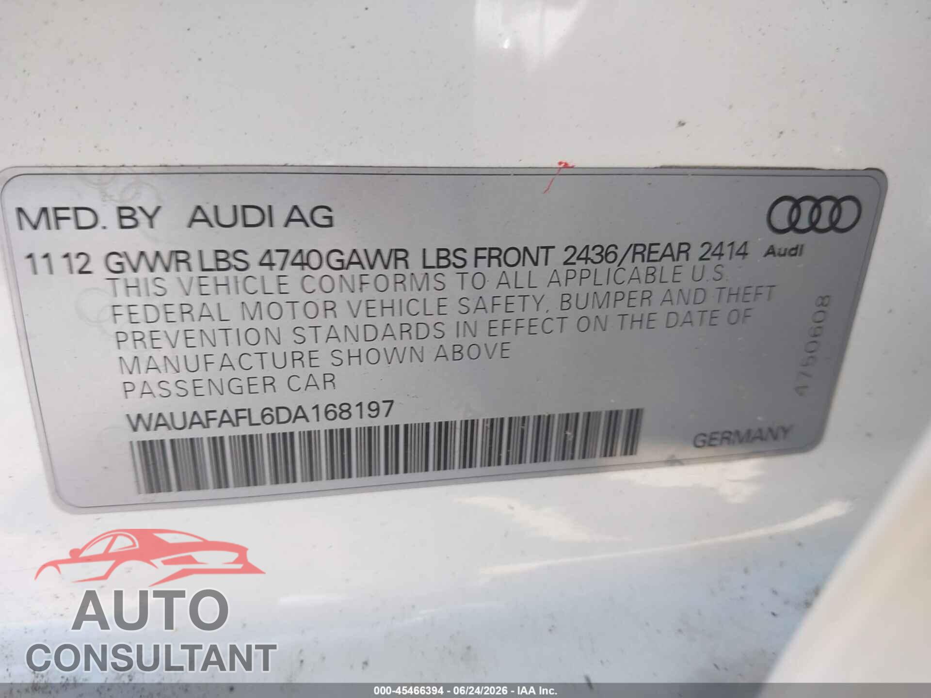 AUDI A4 2013 - WAUAFAFL6DA168197