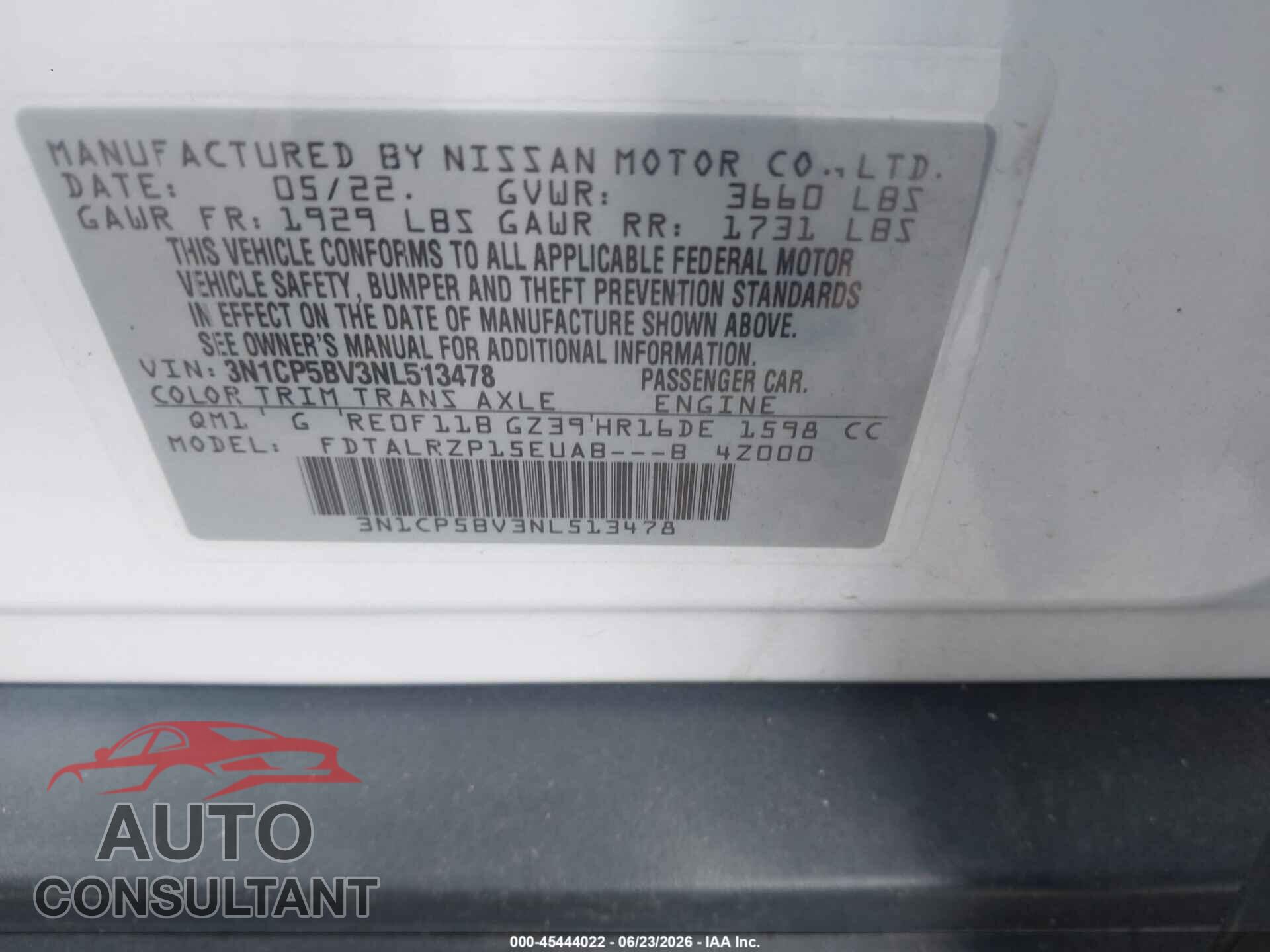 NISSAN KICKS 2022 - 3N1CP5BV3NL513478