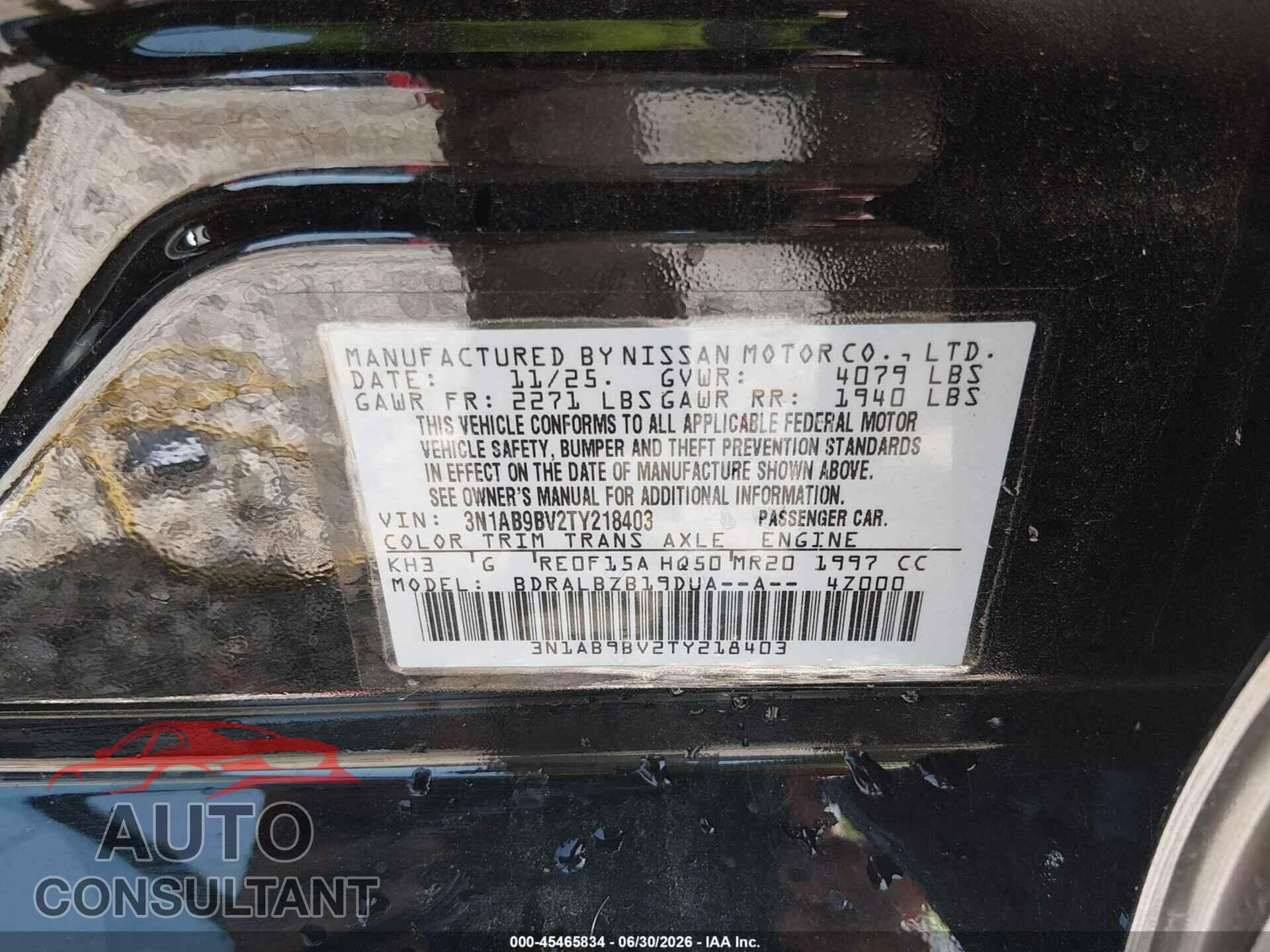NISSAN SENTRA 2026 - 3N1AB9BV2TY218403