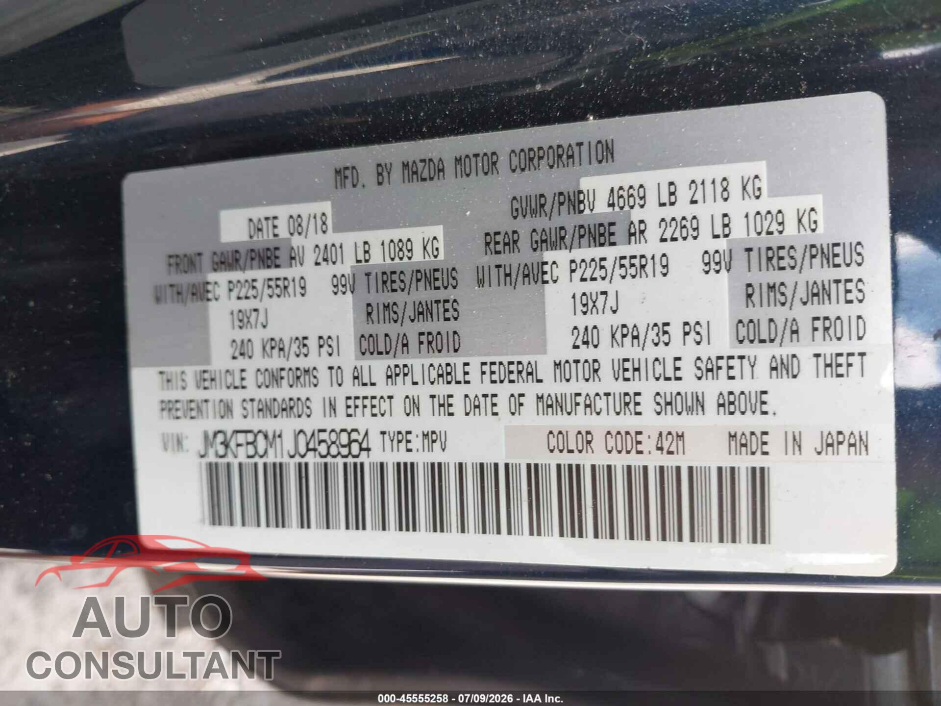 MAZDA CX-5 2018 - JM3KFBCM1J0458964