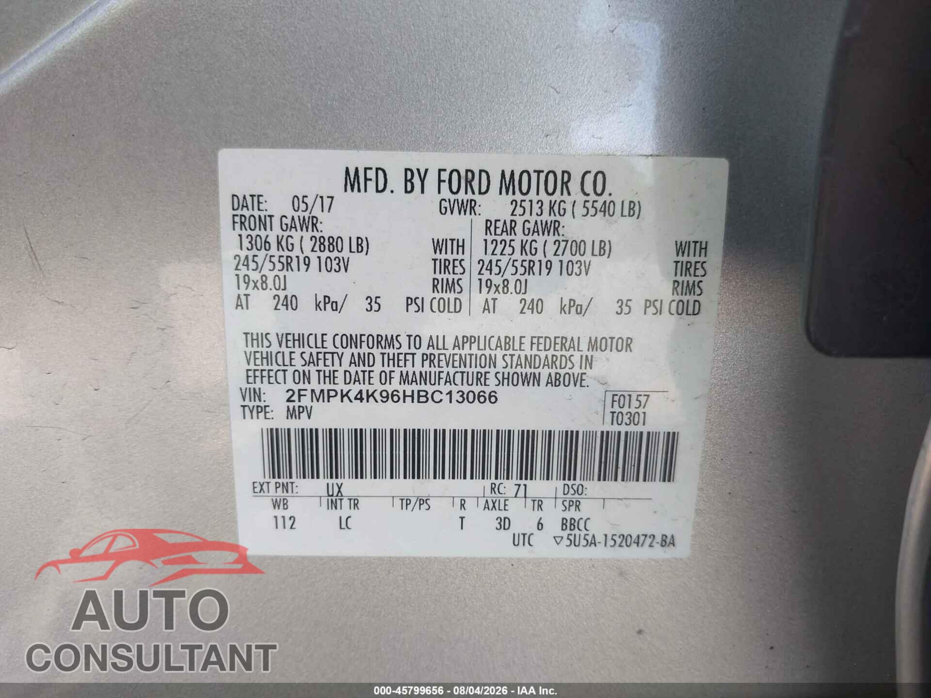 FORD EDGE 2017 - 2FMPK4K96HBC13066