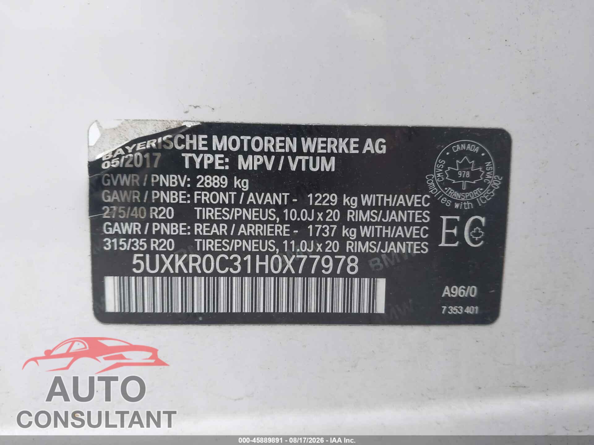 BMW X5 2017 - 5UXKR0C31H0X77978