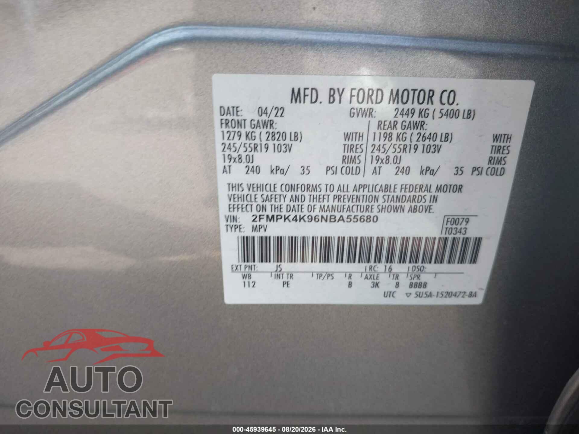FORD EDGE 2022 - 2FMPK4K96NBA55680