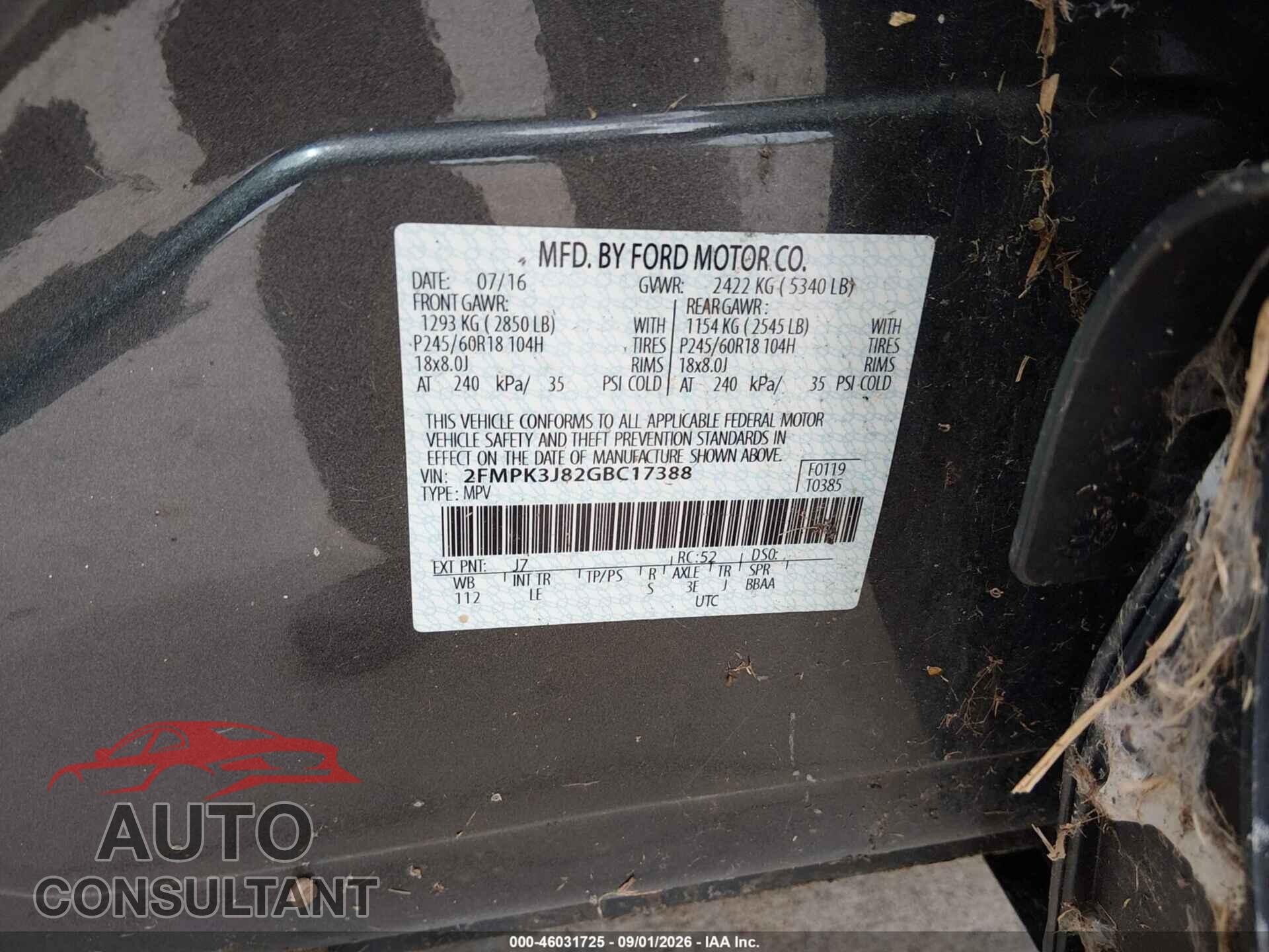 FORD EDGE 2016 - 2FMPK3J82GBC17388
