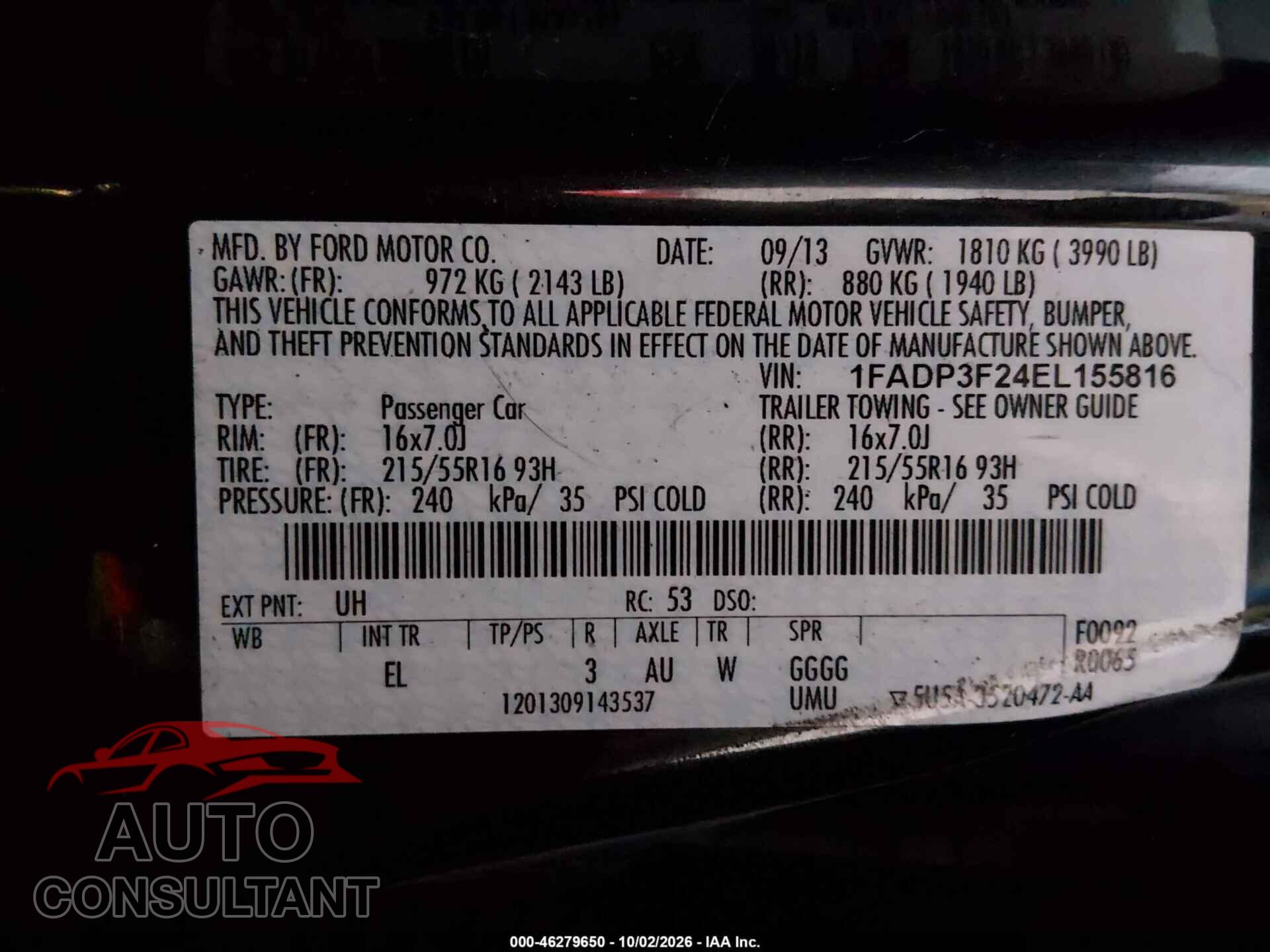 FORD FOCUS 2014 - 1FADP3F24EL155816