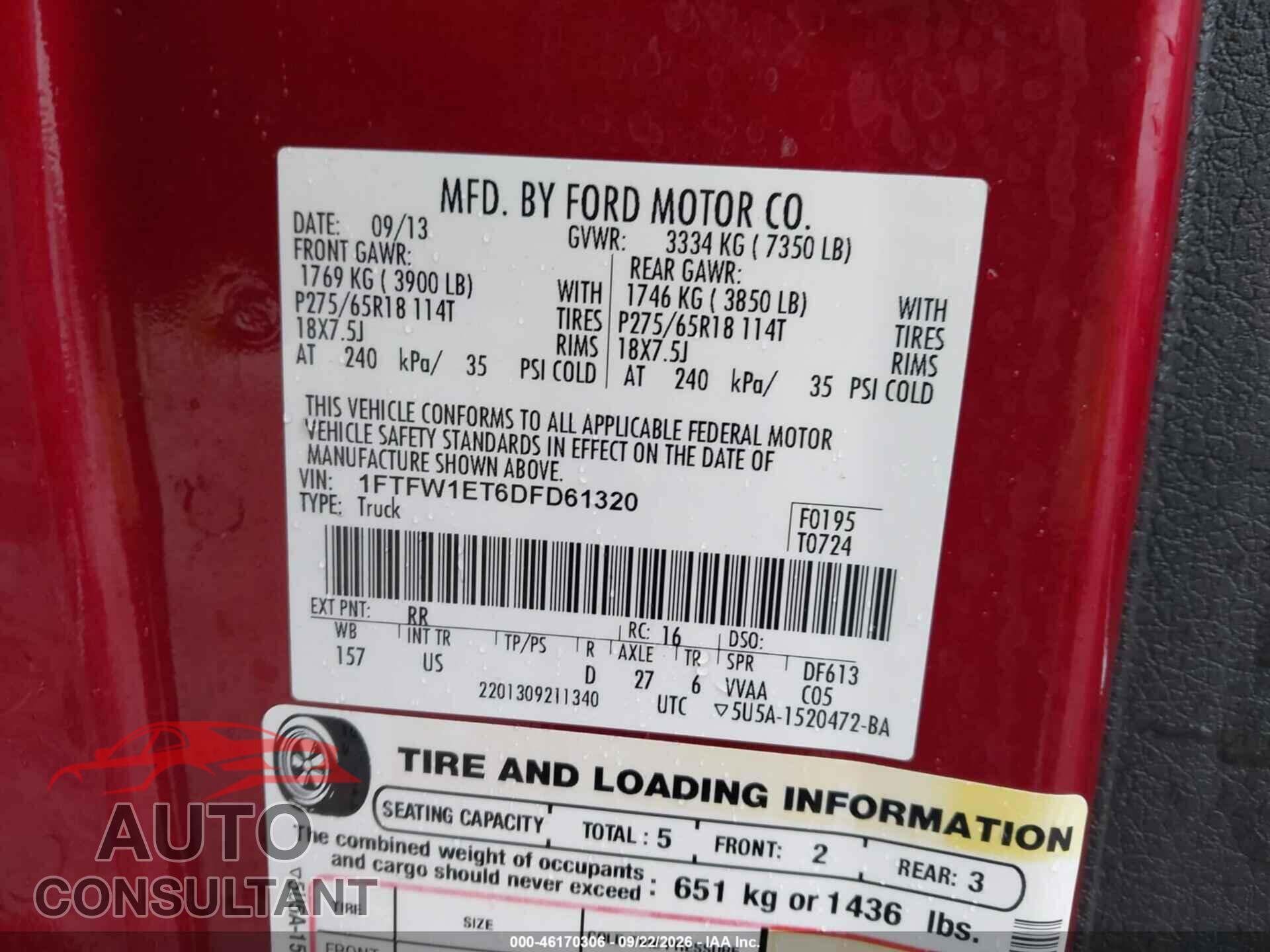 FORD F-150 2013 - 1FTFW1ET6DFD61320