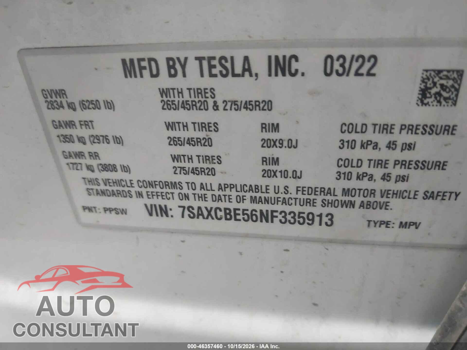 TESLA MODEL X 2022 - 7SAXCBE56NF335913