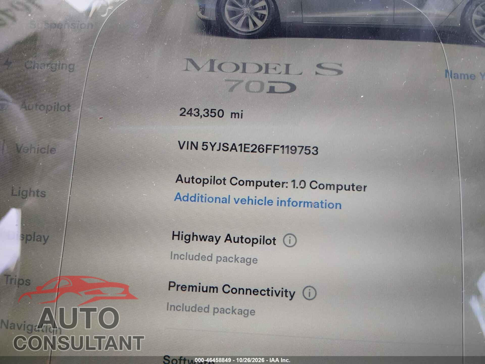 TESLA MODEL S 2015 - 5YJSA1E26FF119753