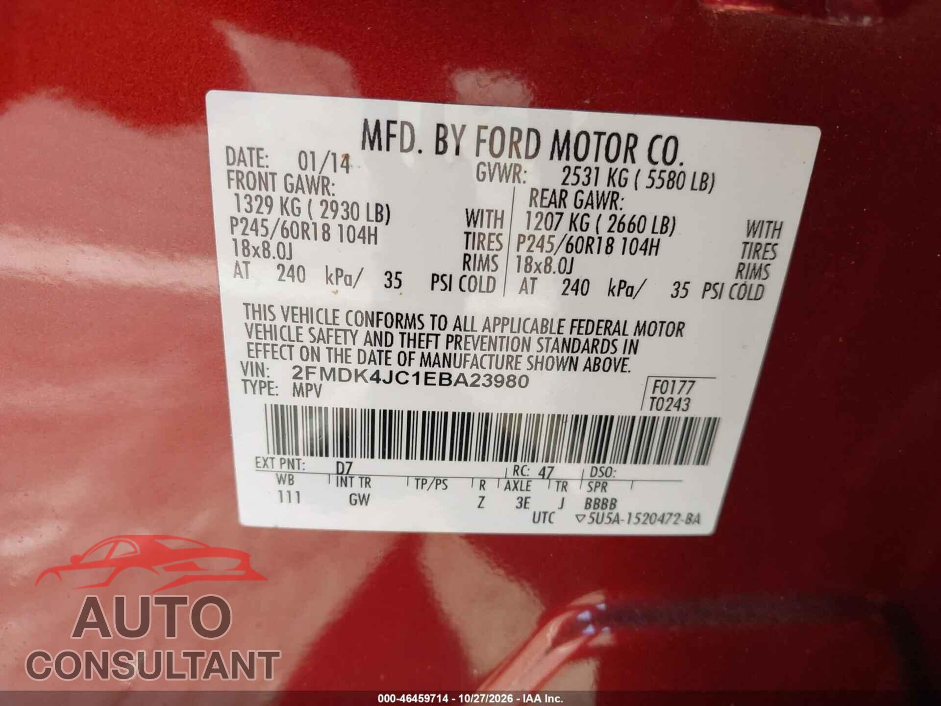FORD EDGE 2014 - 2FMDK4JC1EBA23980