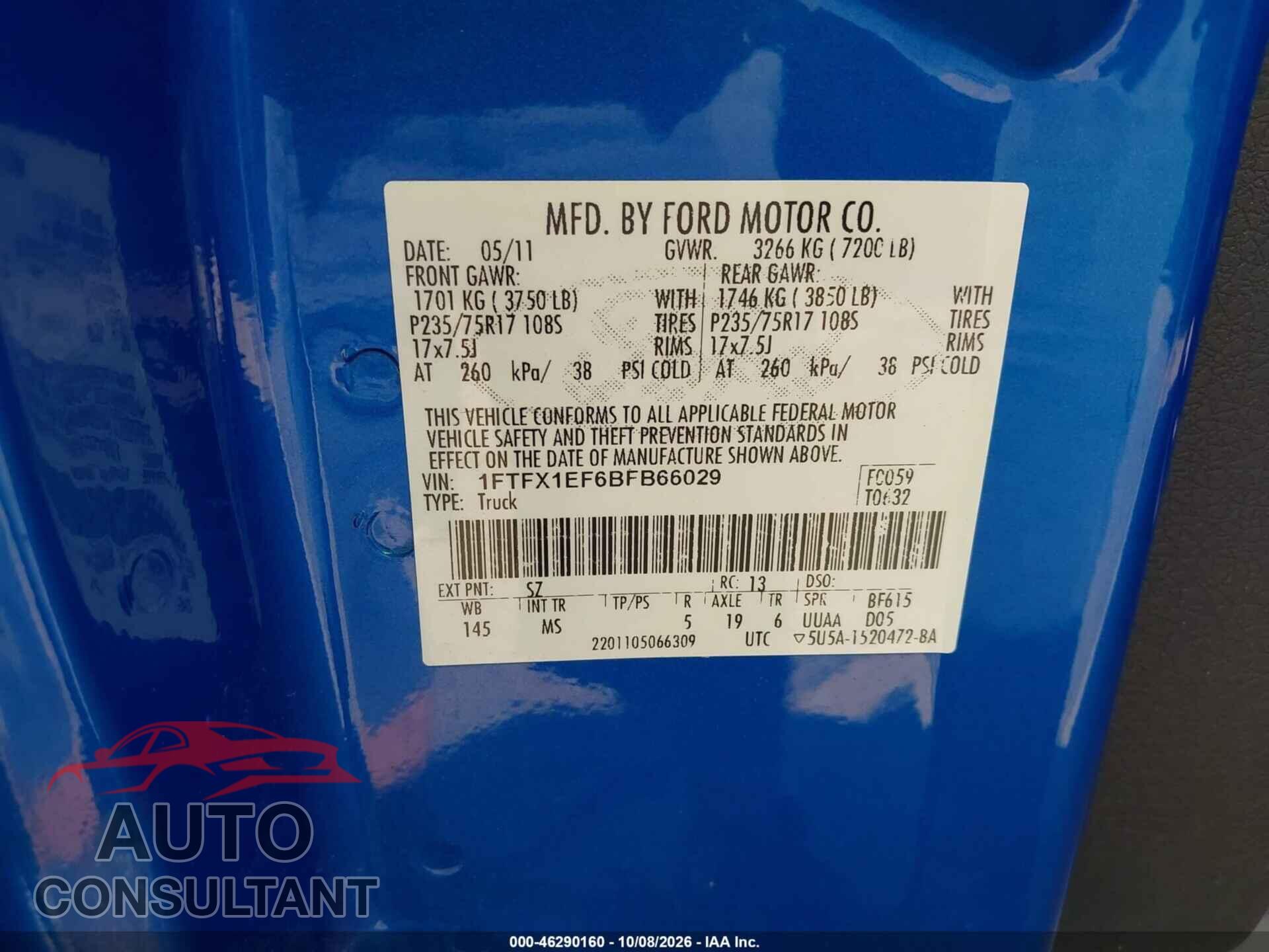 FORD F-150 2011 - 1FTFX1EF6BFB66029