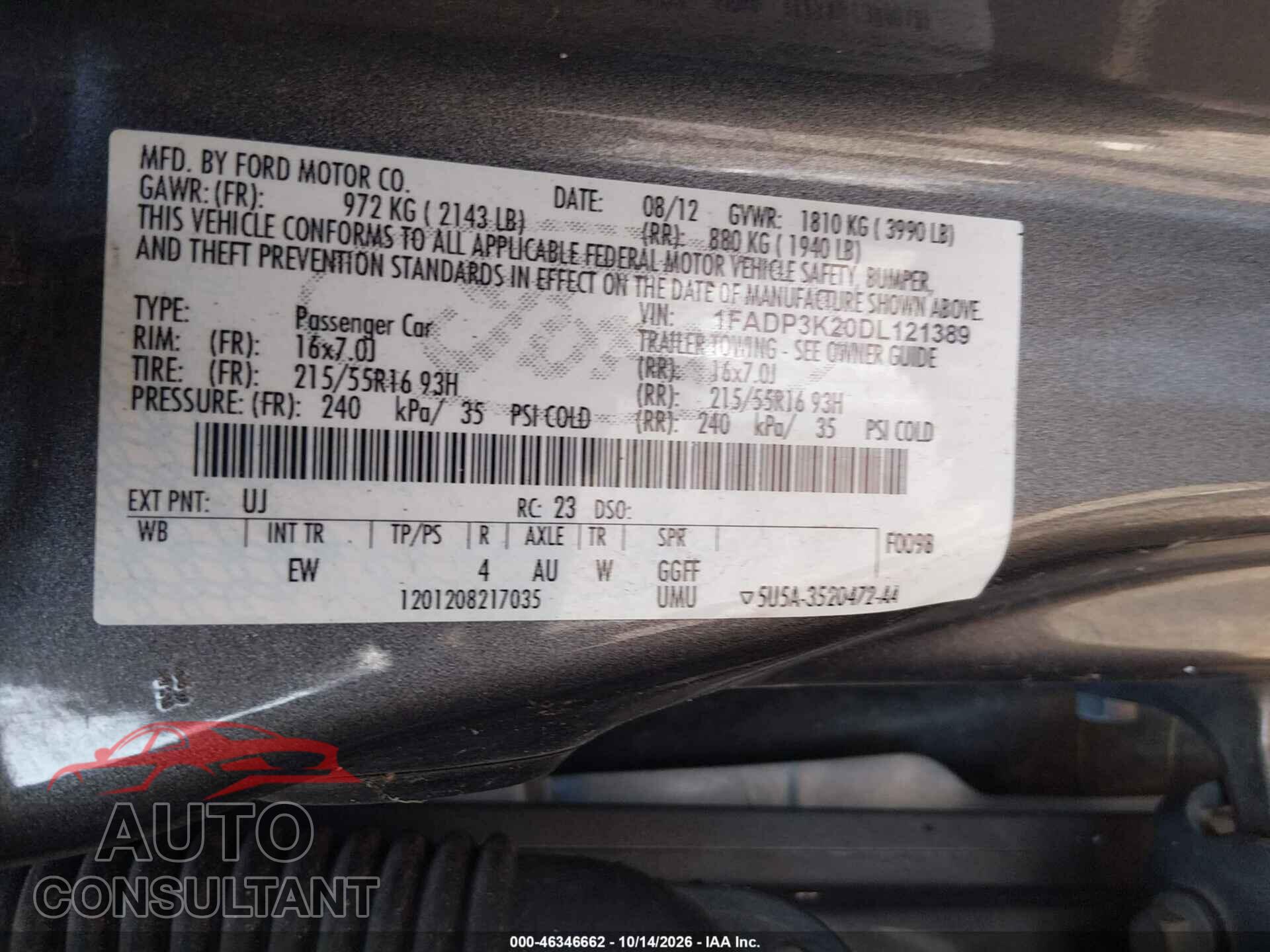 FORD FOCUS 2013 - 1FADP3K20DL121389