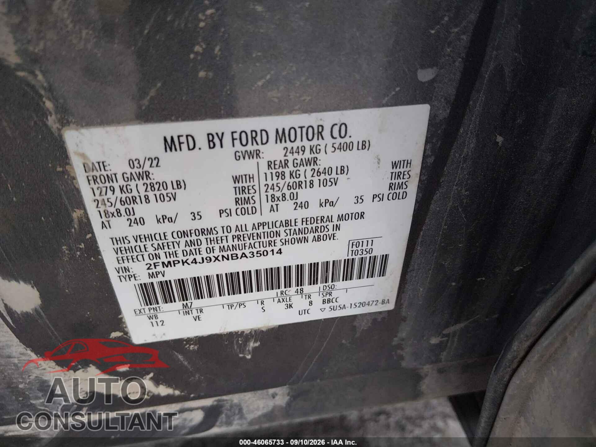 FORD EDGE 2022 - 2FMPK4J9XNBA35014
