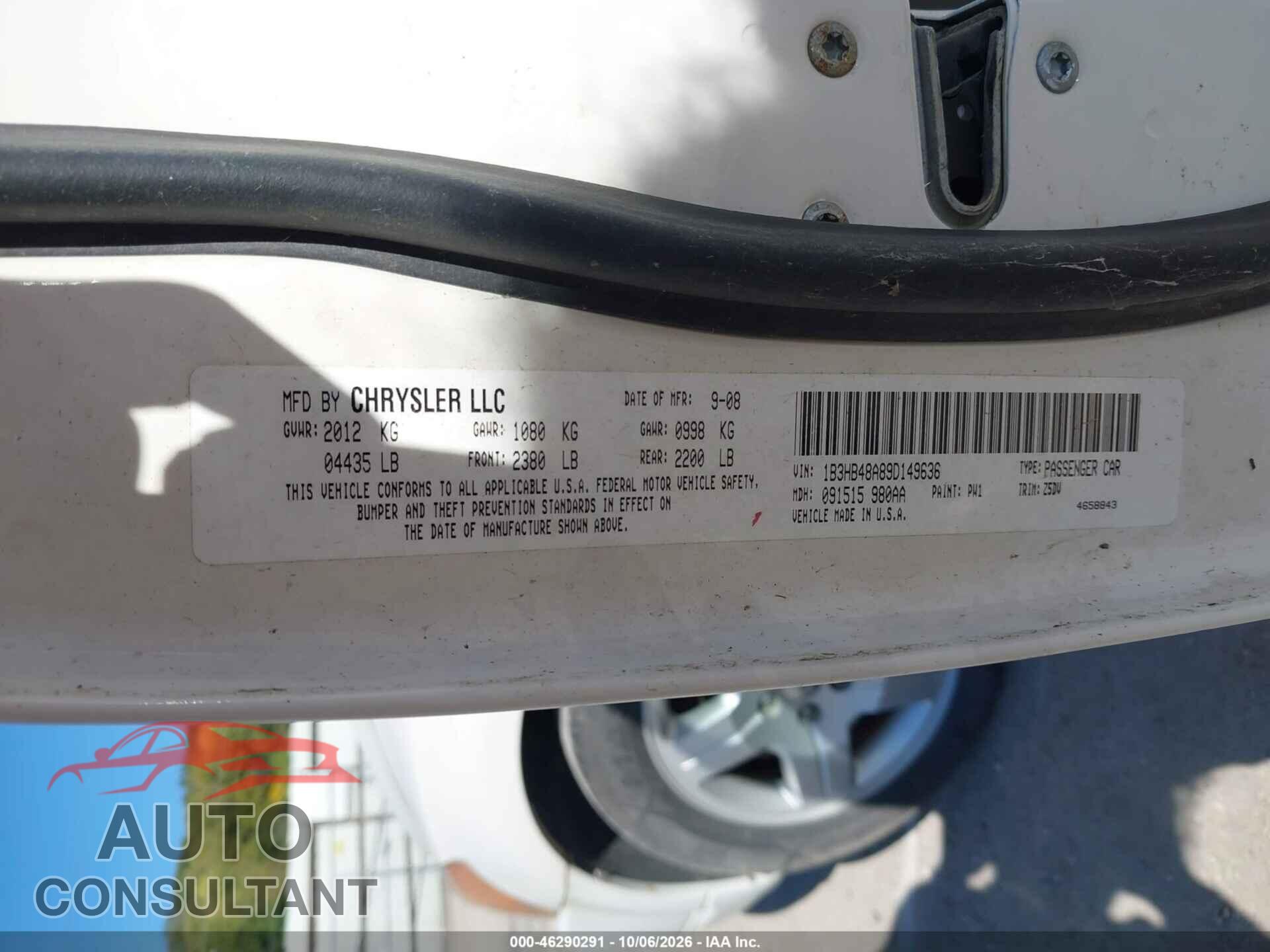 DODGE CALIBER 2009 - 1B3HB48A89D149636