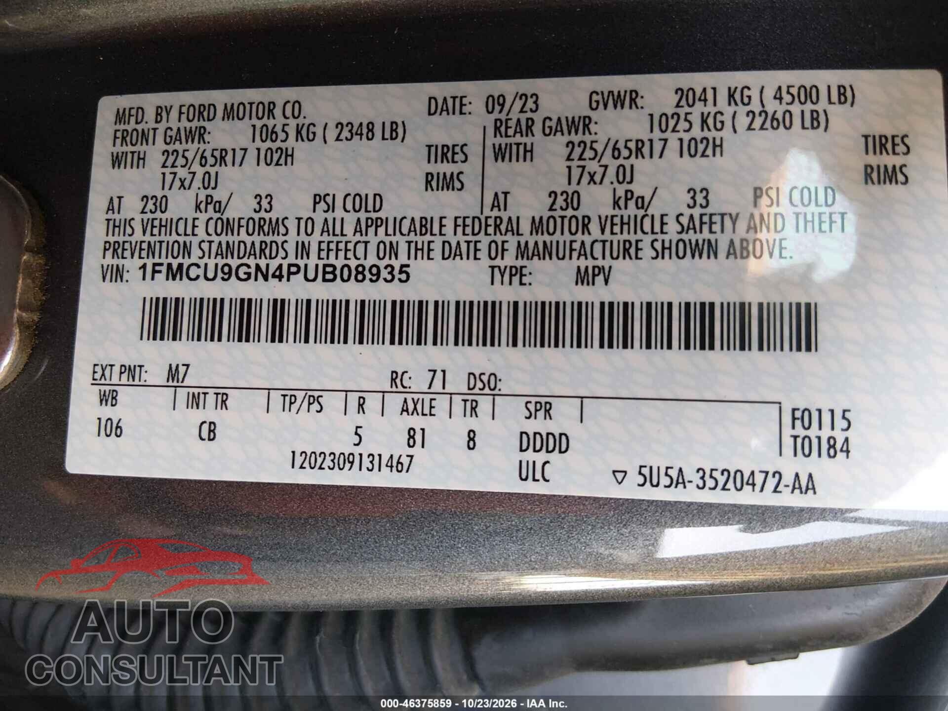 FORD ESCAPE 2023 - 1FMCU9GN4PUB08935