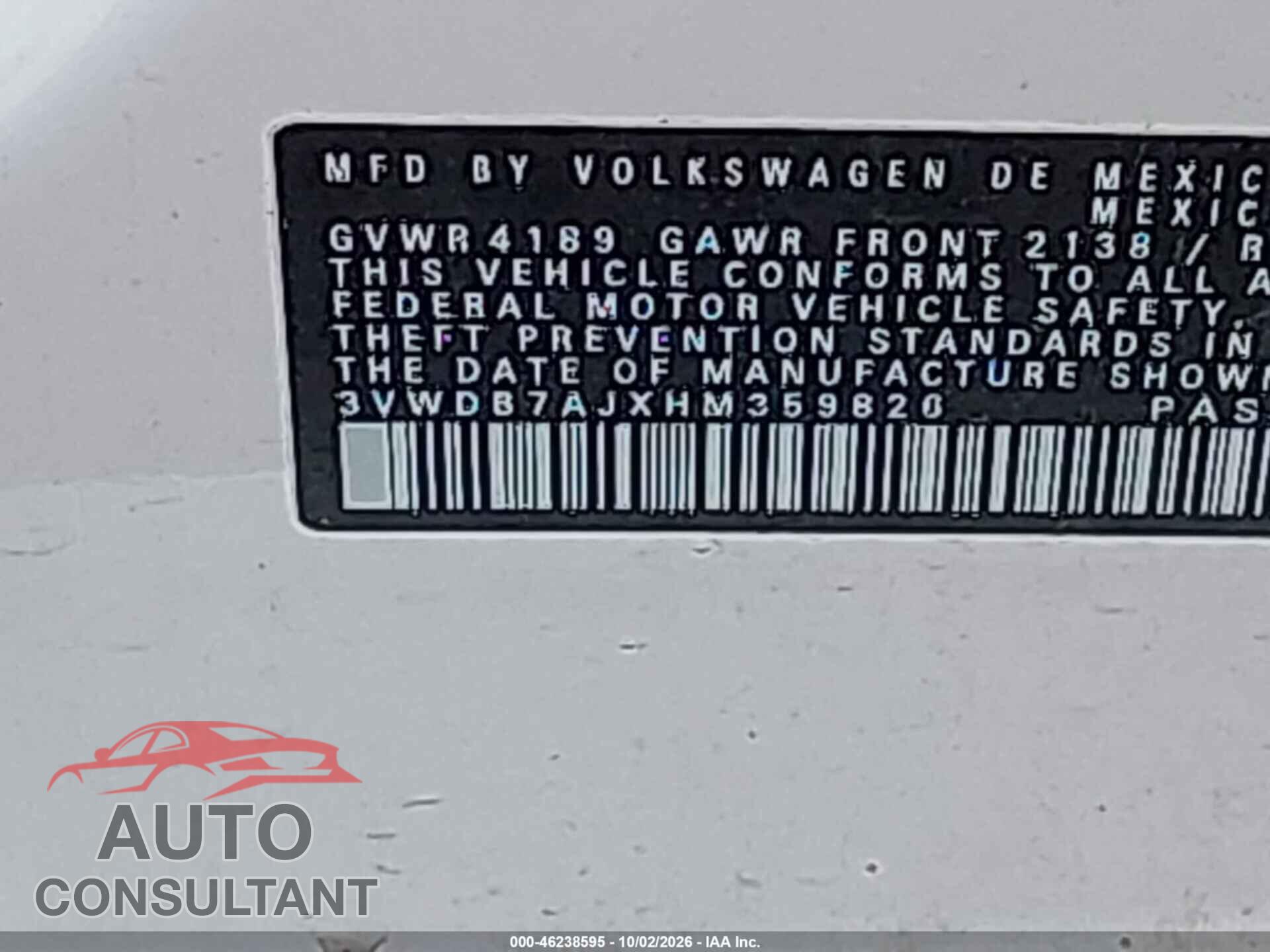 VOLKSWAGEN JETTA 2017 - 3VWDB7AJXHM359826