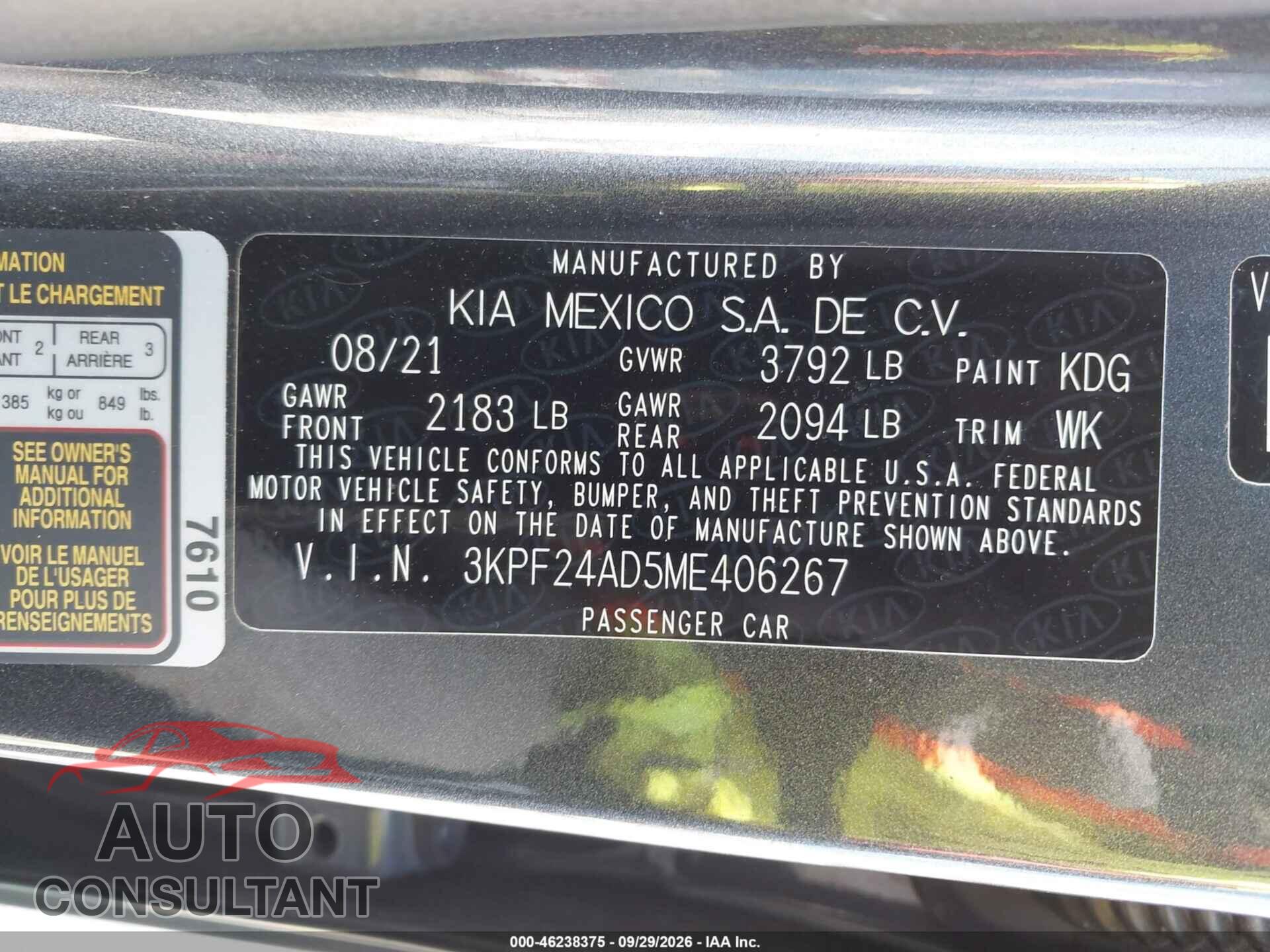 KIA FORTE 2021 - 3KPF24AD5ME406267