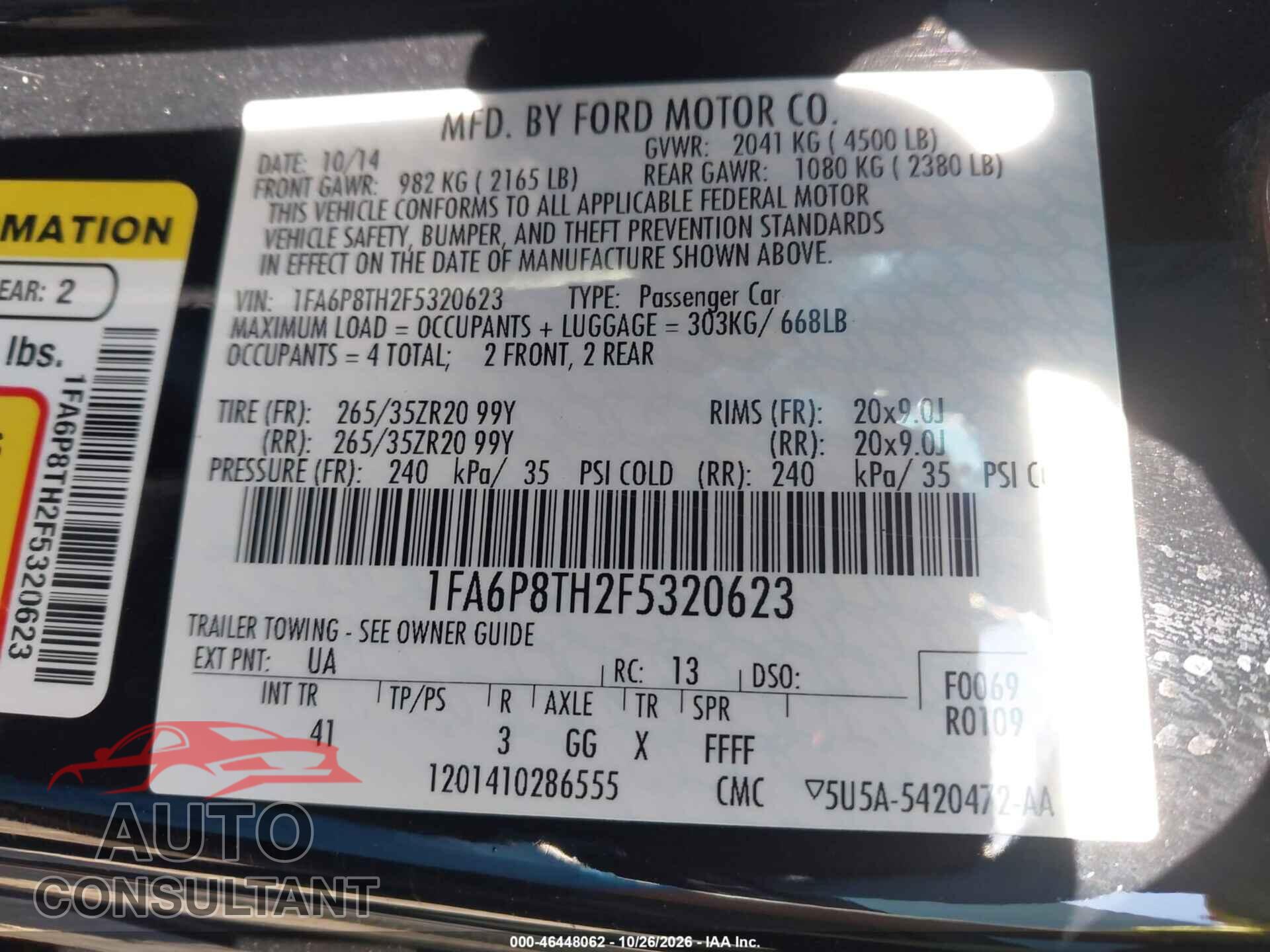 FORD MUSTANG 2015 - 1FA6P8TH2F5320623