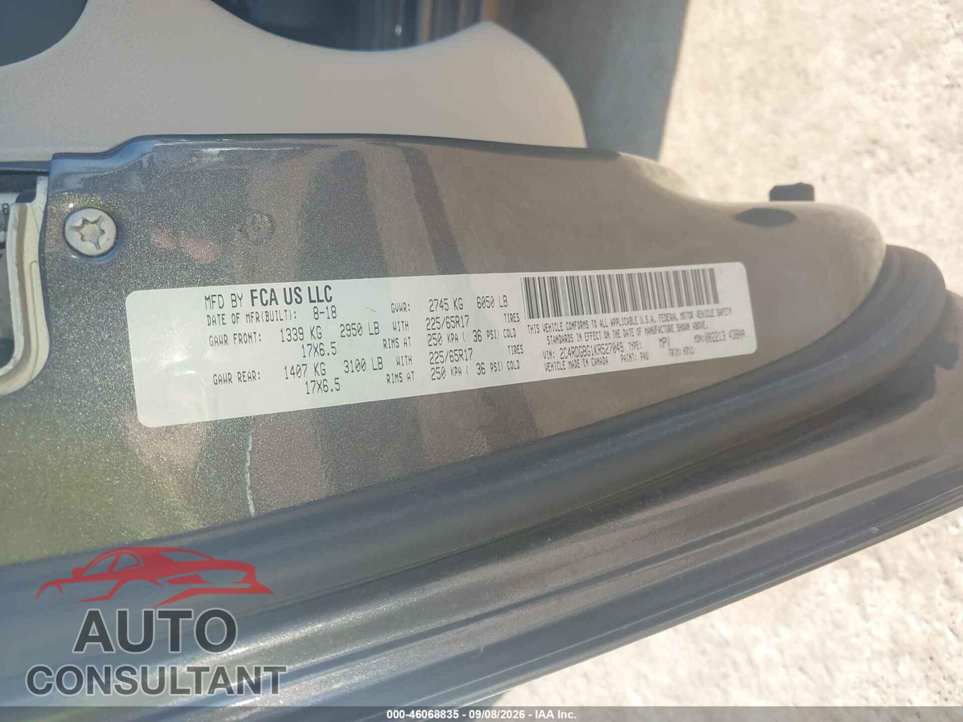 DODGE GRAND CARAVAN 2019 - 2C4RDGBG1KR527049