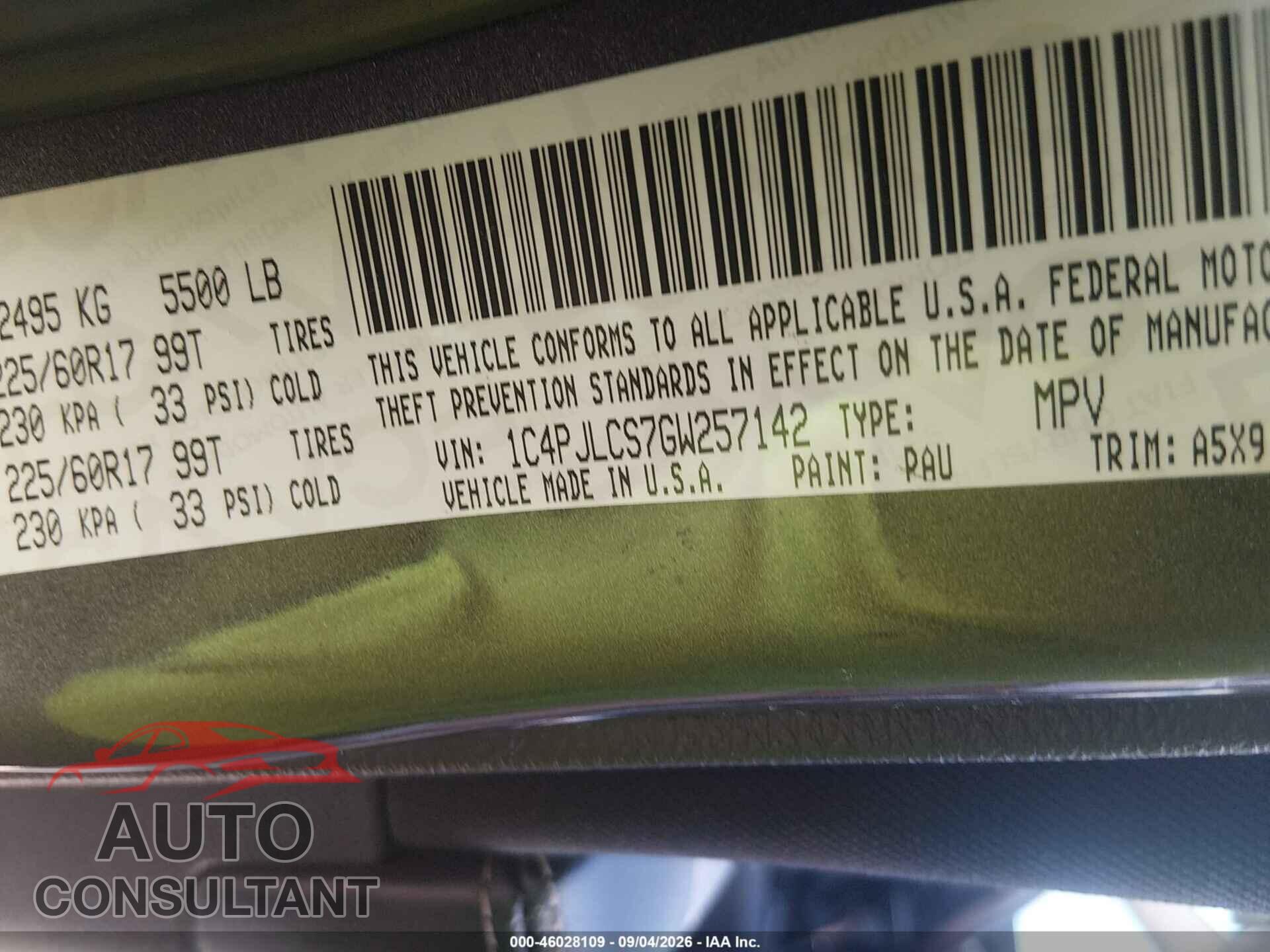 JEEP CHEROKEE 2016 - 1C4PJLCS7GW257142