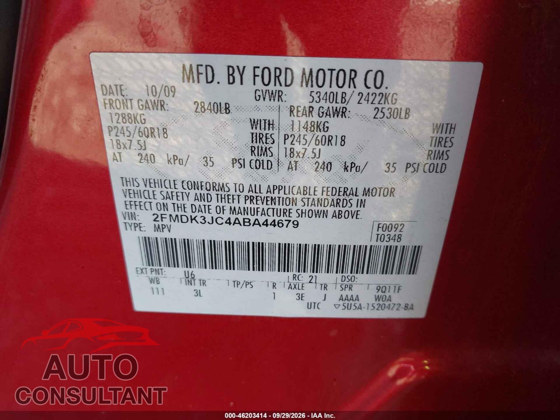 FORD EDGE 2010 - 2FMDK3JC4ABA44679