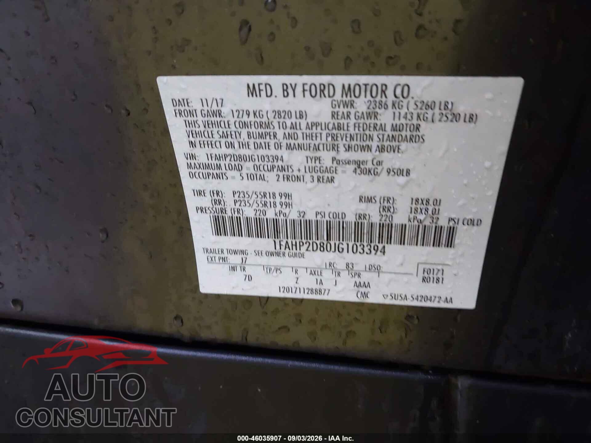 FORD TAURUS 2018 - 1FAHP2D80JG103394