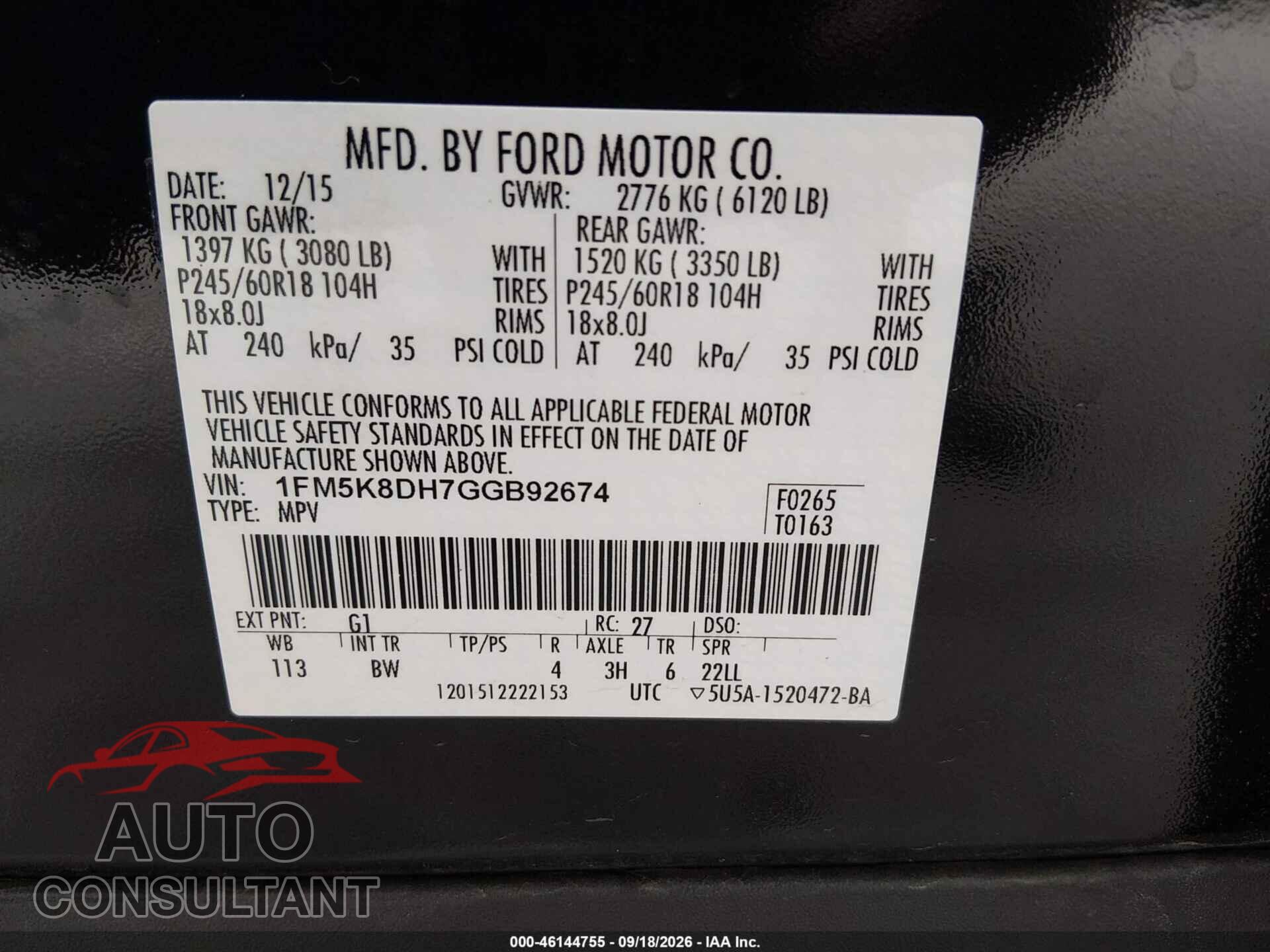 FORD EXPLORER 2016 - 1FM5K8DH7GGB92674