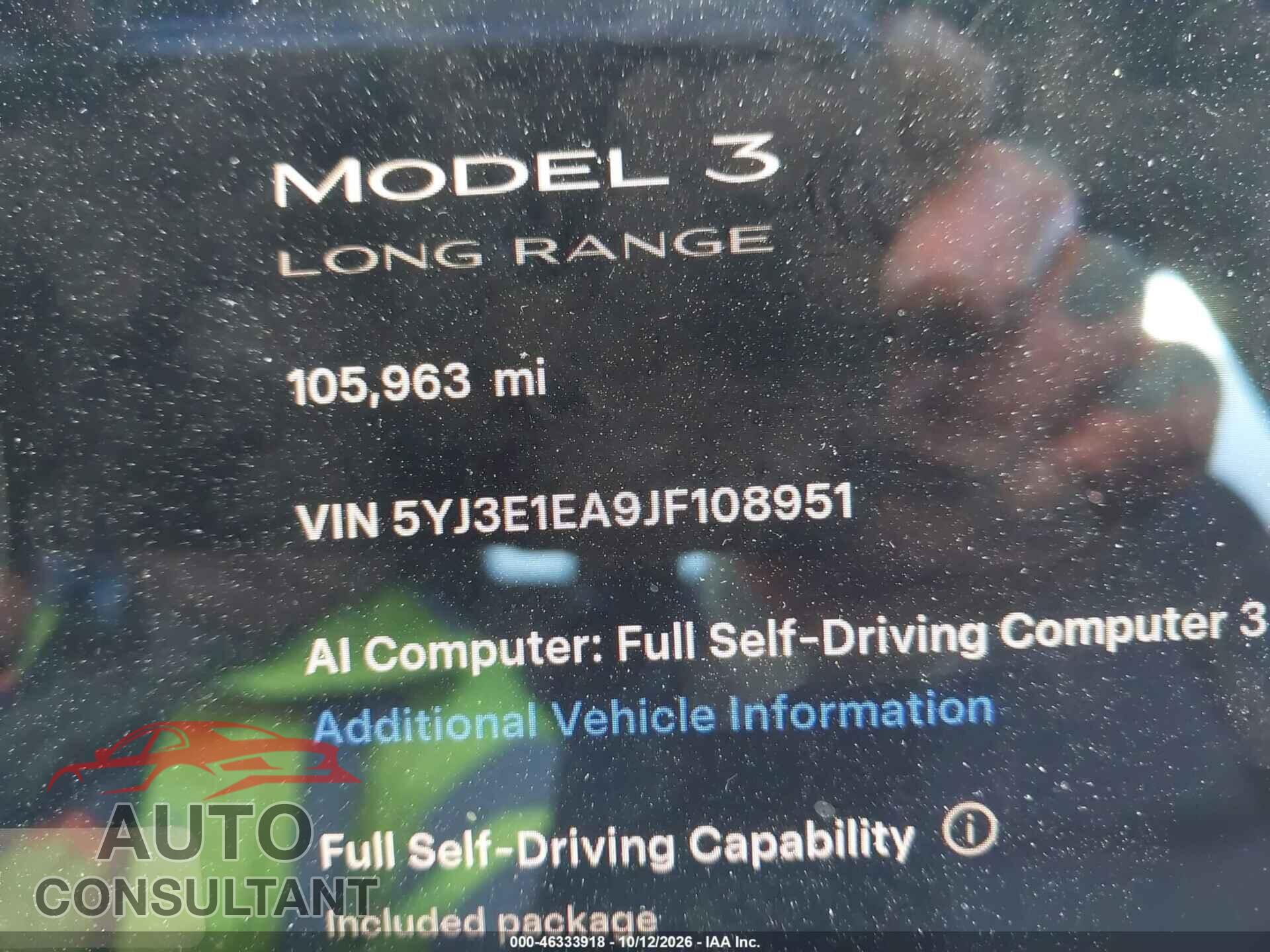 TESLA MODEL 3 2018 - 5YJ3E1EA9JF108951