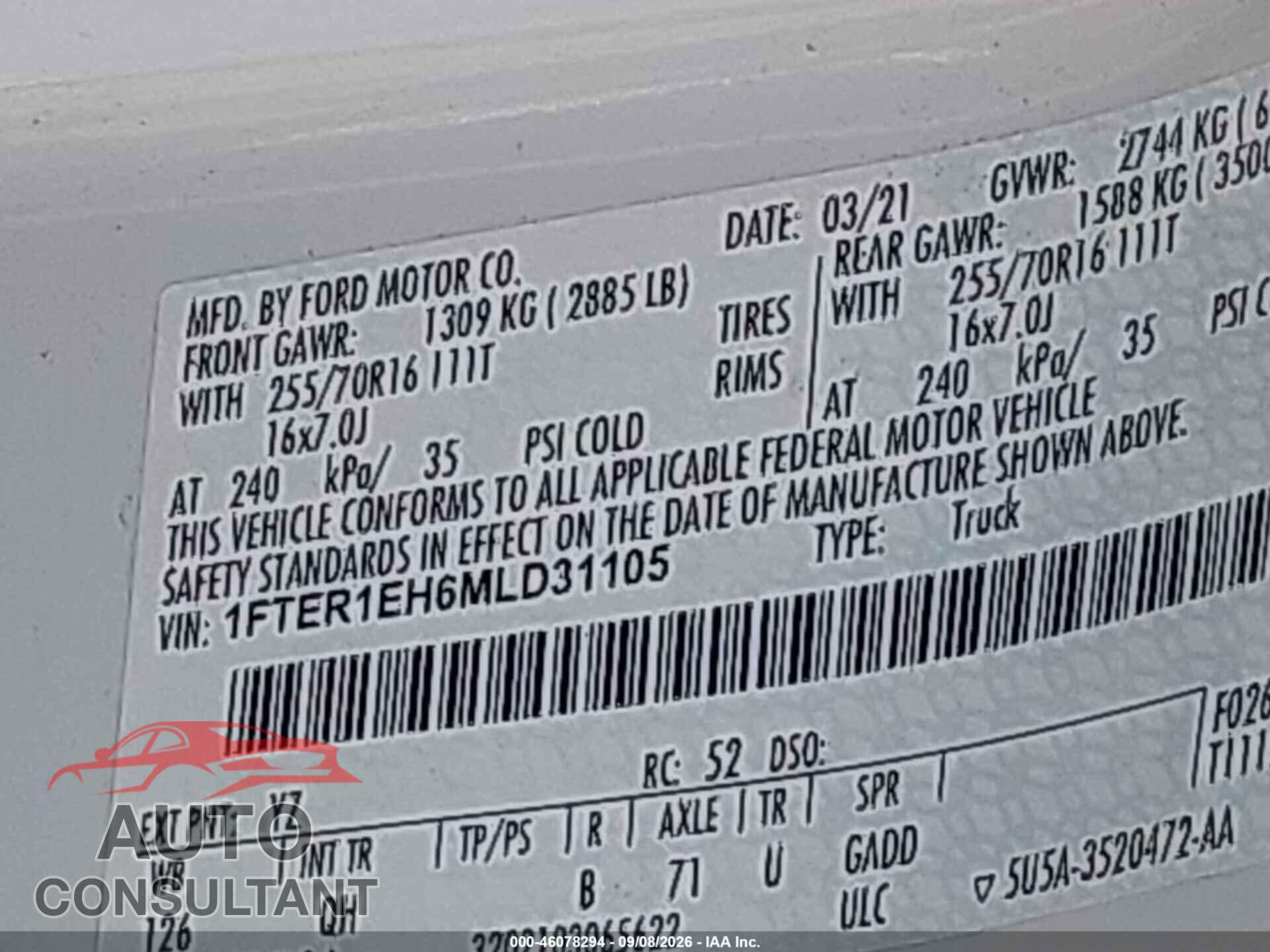 FORD RANGER 2021 - 1FTER1EH6MLD31105