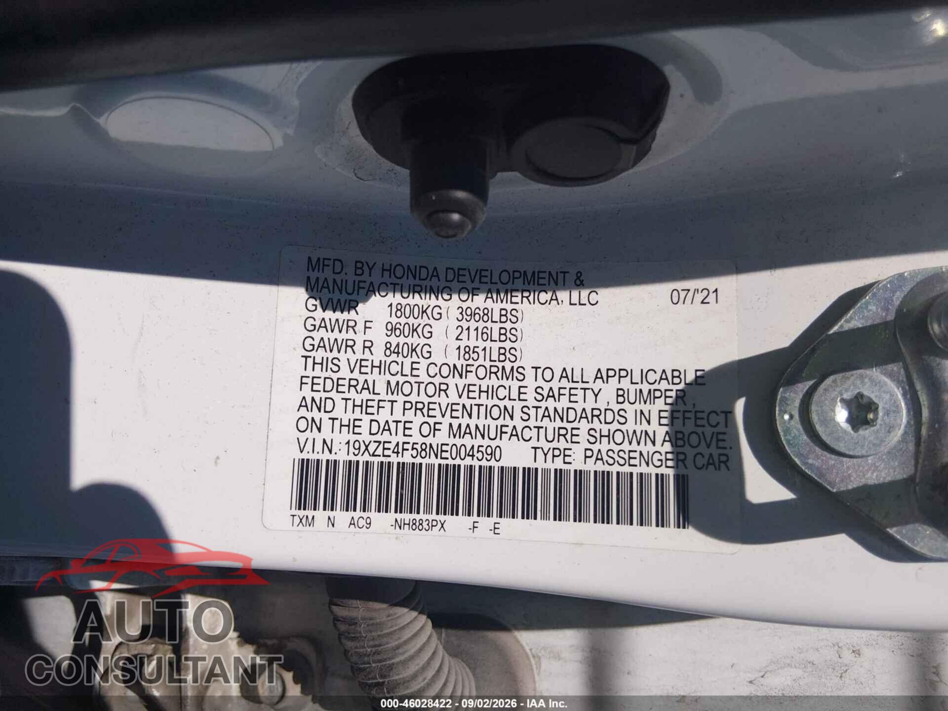 HONDA INSIGHT 2022 - 19XZE4F58NE004590