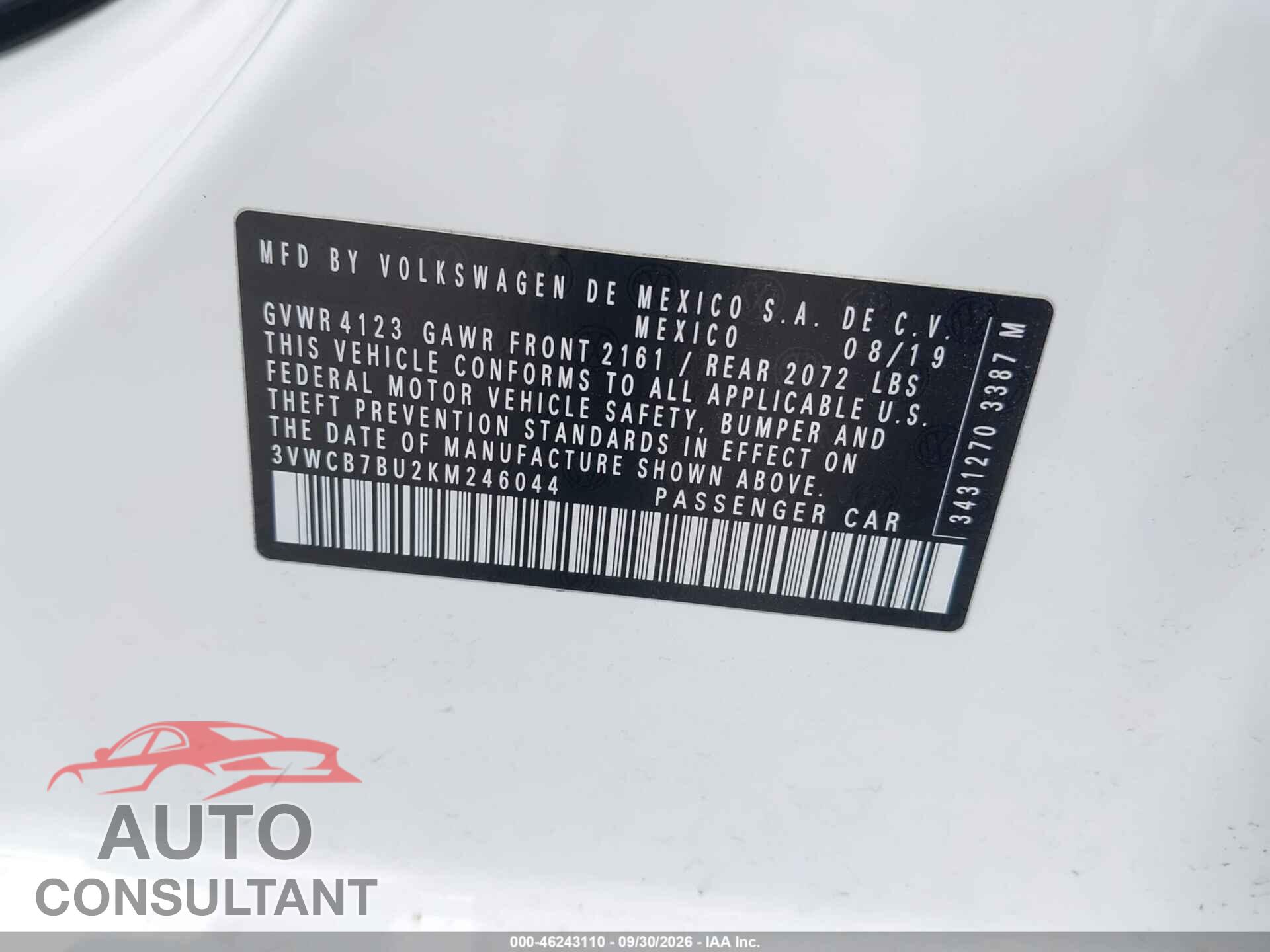 VOLKSWAGEN JETTA 2019 - 3VWCB7BU2KM246044