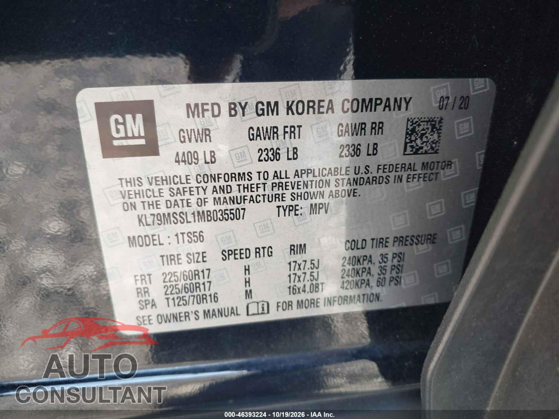 CHEVROLET TRAILBLAZER 2021 - KL79MSSL1MB035507