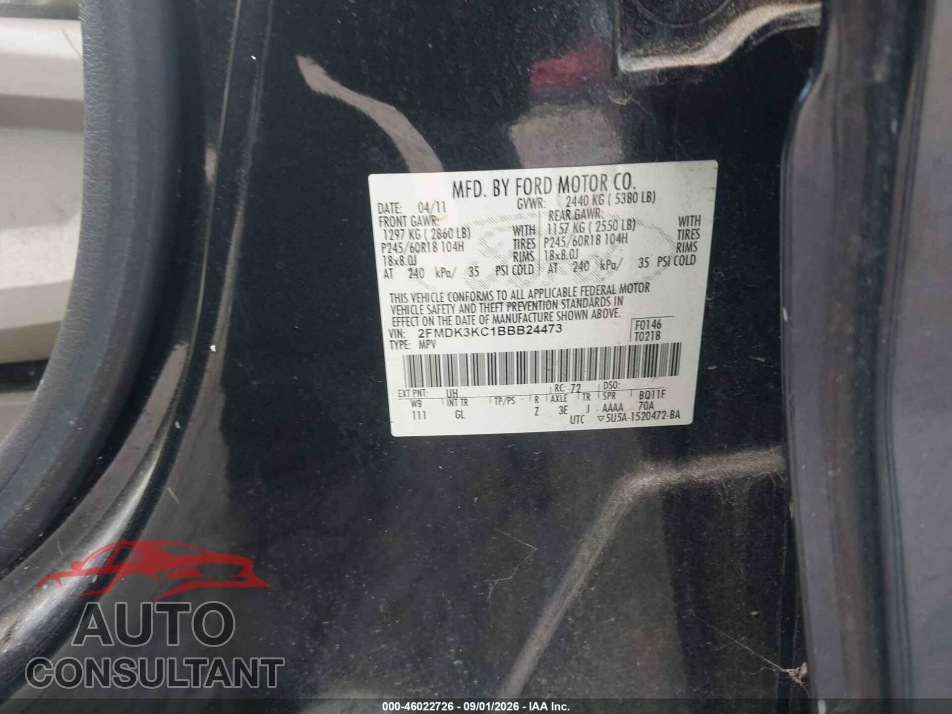FORD EDGE 2011 - 2FMDK3KC1BBB24473