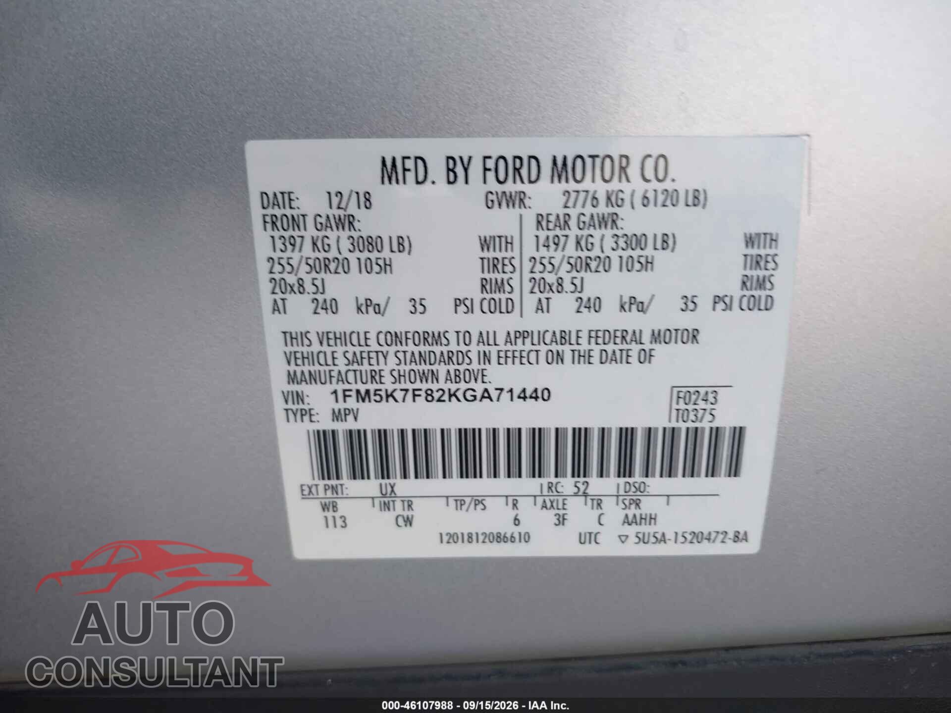 FORD EXPLORER 2019 - 1FM5K7F82KGA71440