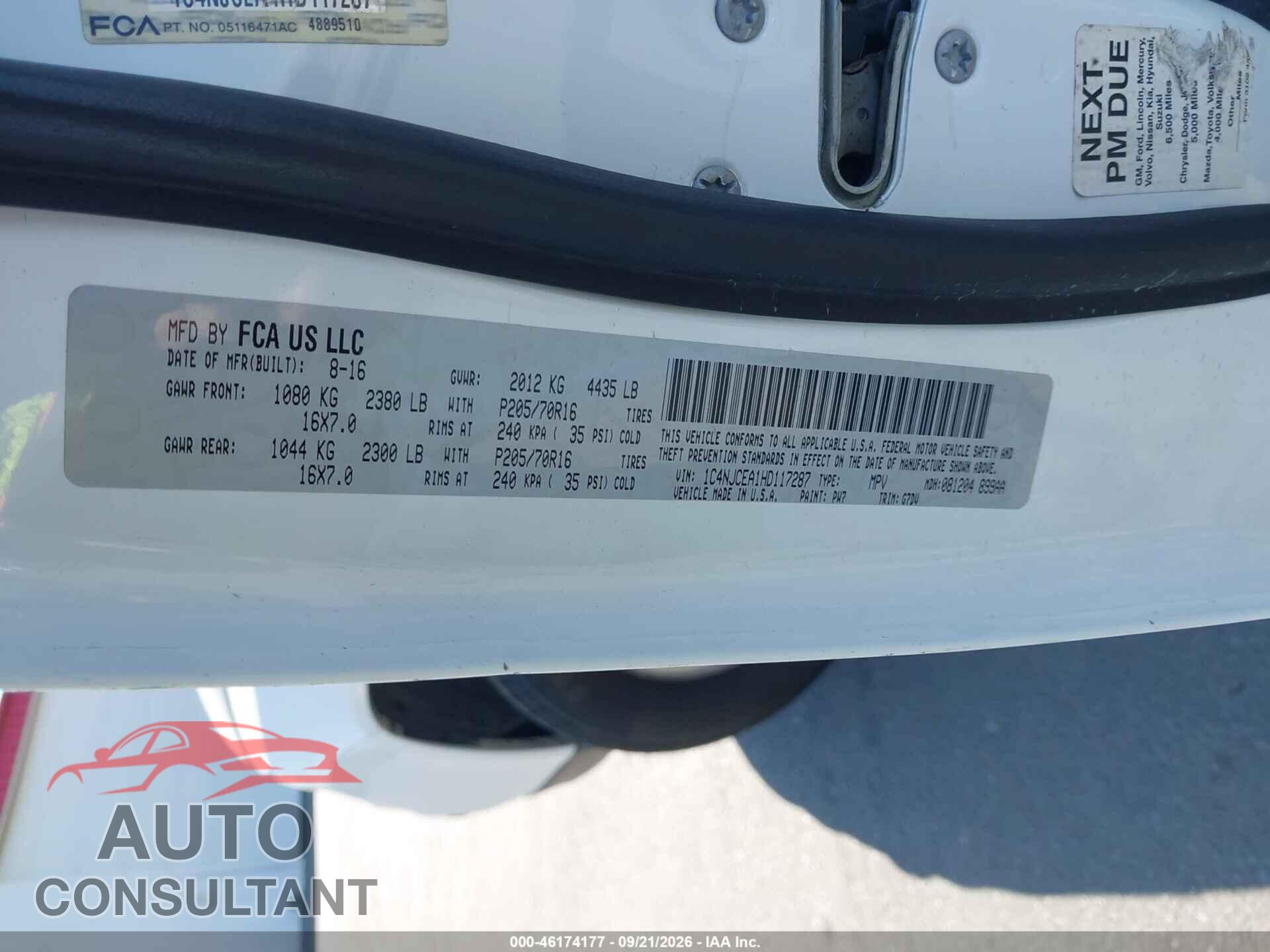 JEEP COMPASS 2017 - 1C4NJCEA1HD117287