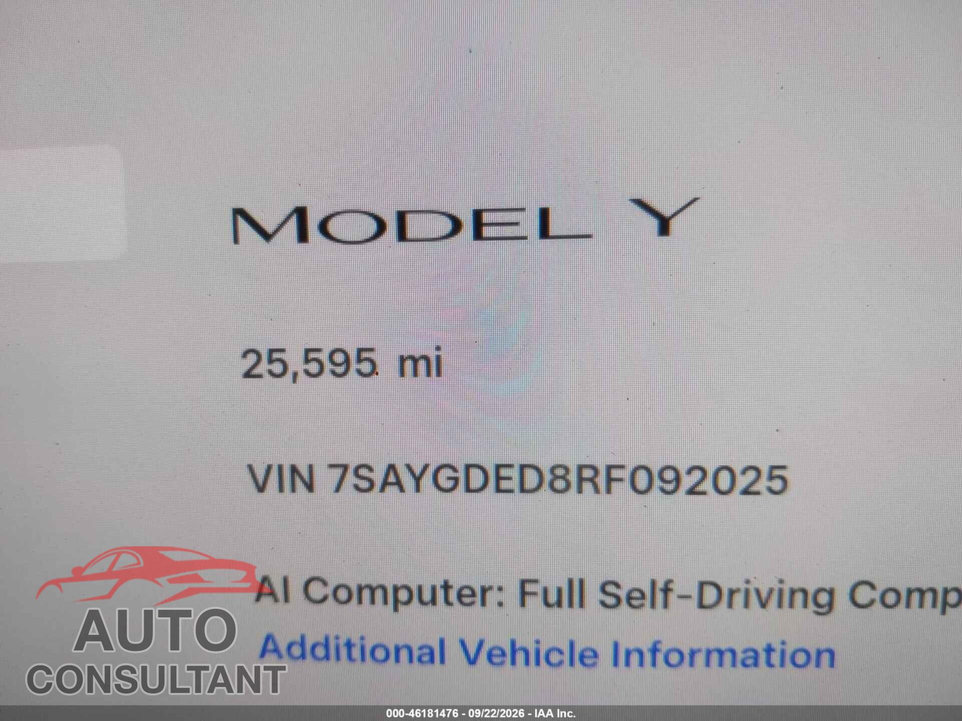 TESLA MODEL Y 2024 - 7SAYGDED8RF092025
