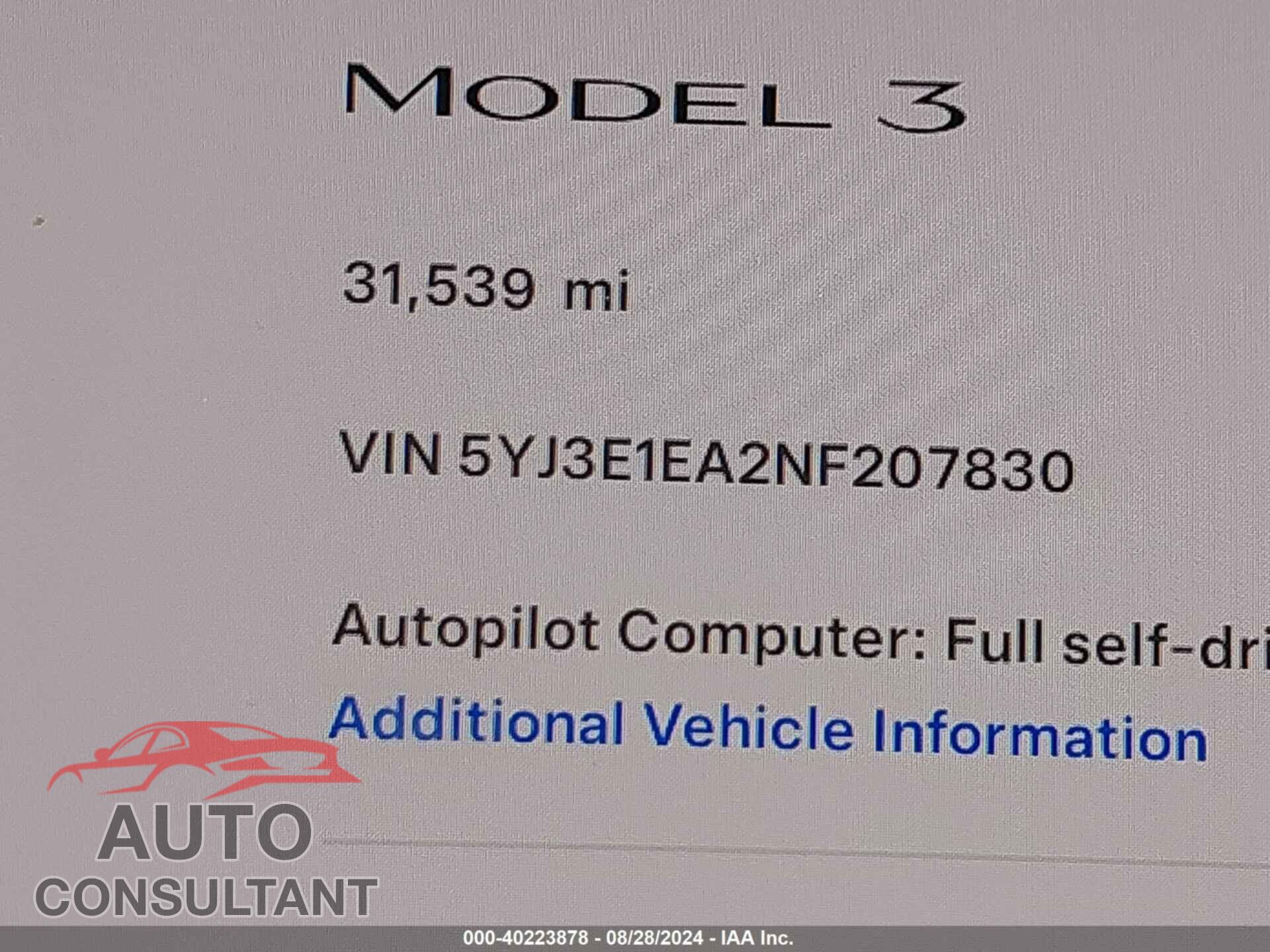 TESLA MODEL 3 2022 - 5YJ3E1EA2NF207830