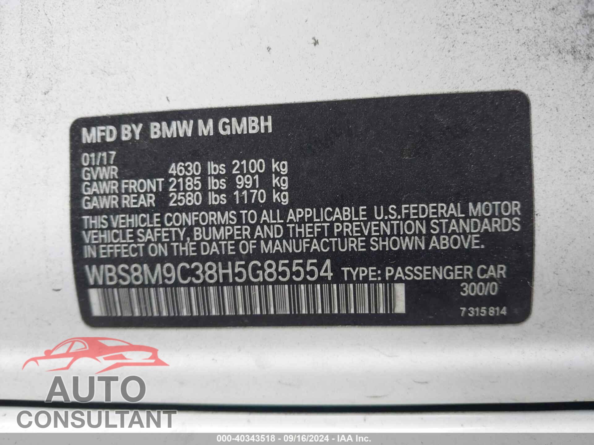 BMW M3 2017 - WBS8M9C38H5G85554