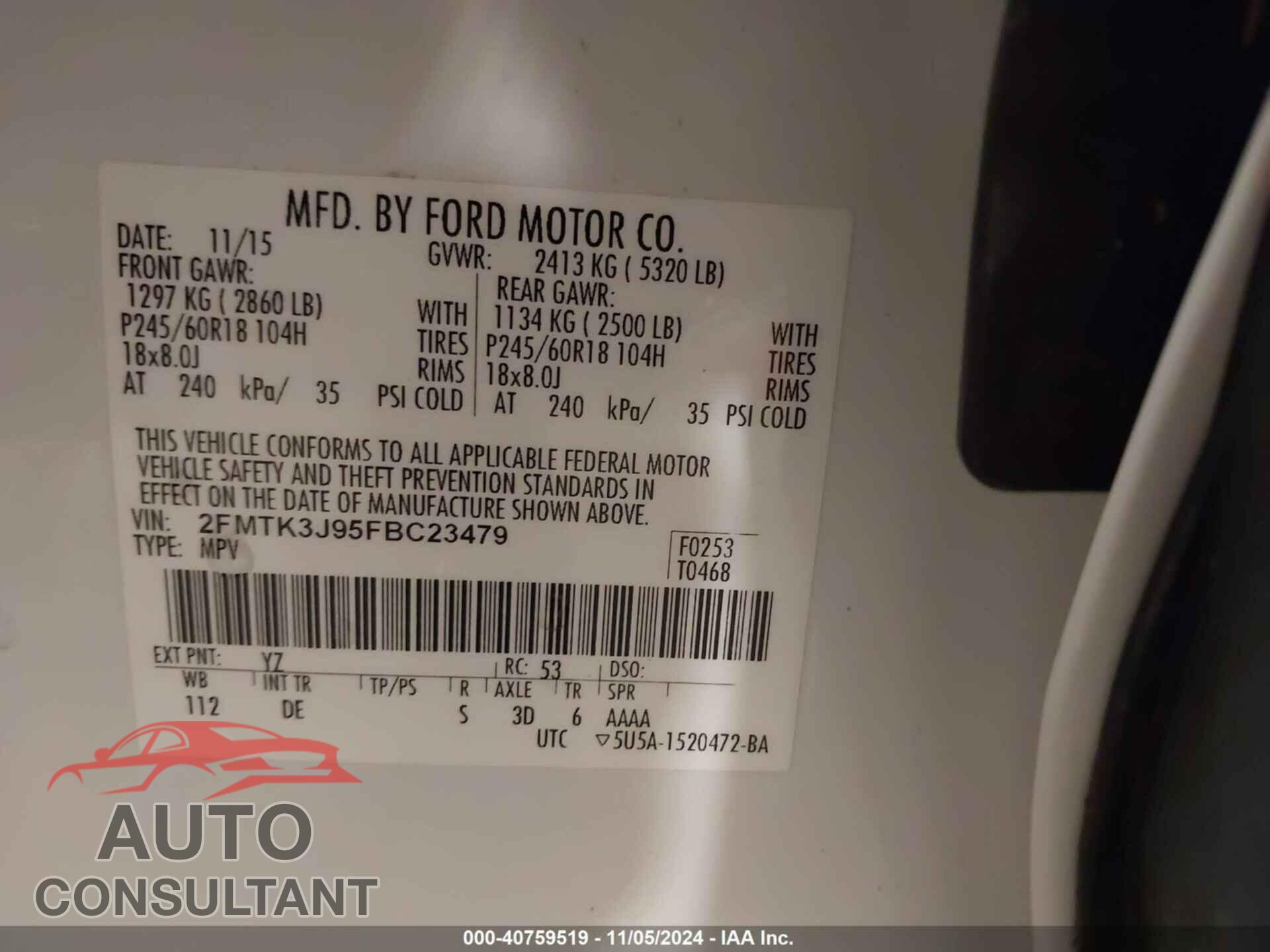 FORD EDGE 2015 - 2FMTK3J95FBC23479