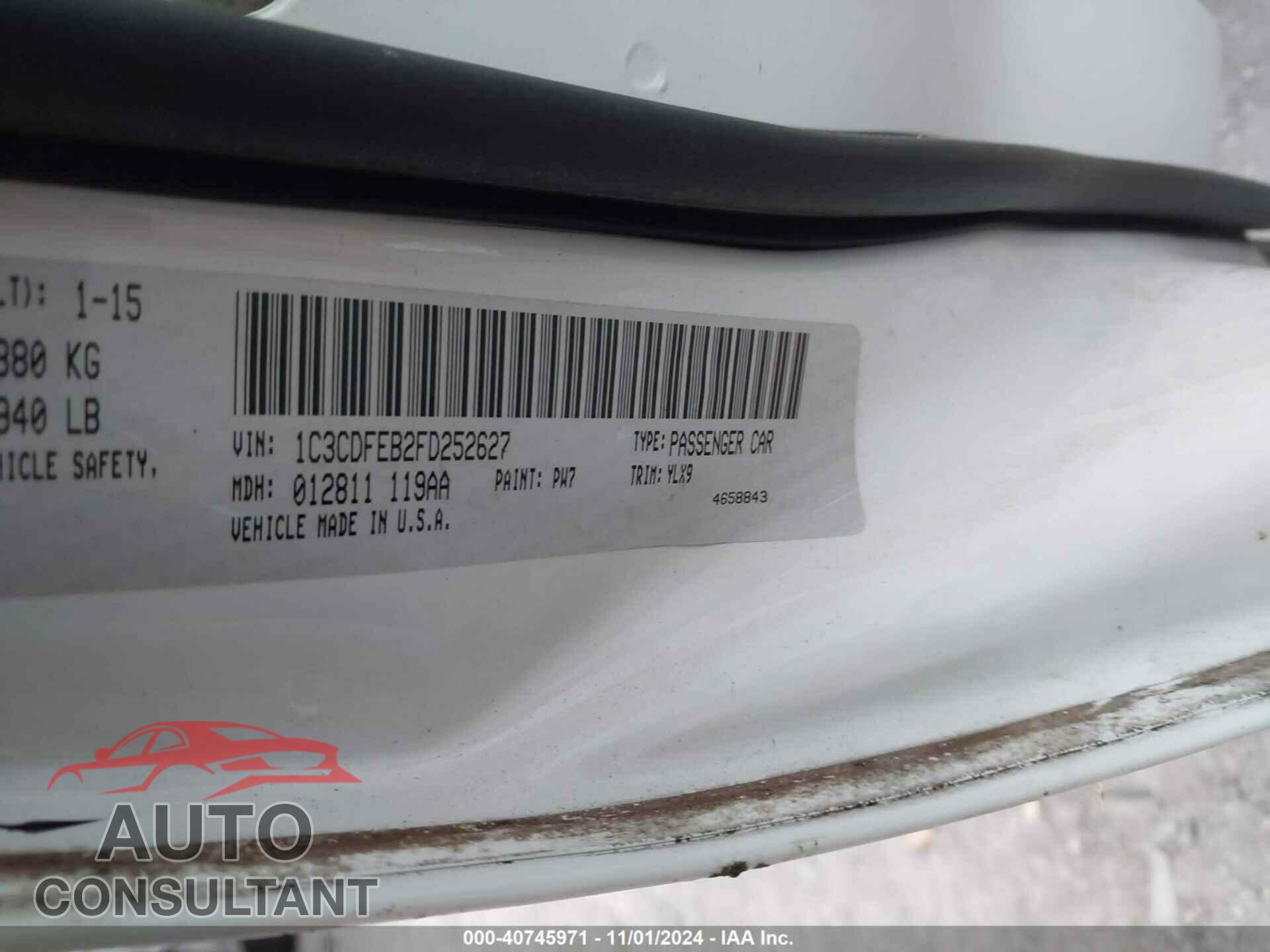 DODGE DART 2015 - 1C3CDFEB2FD252627