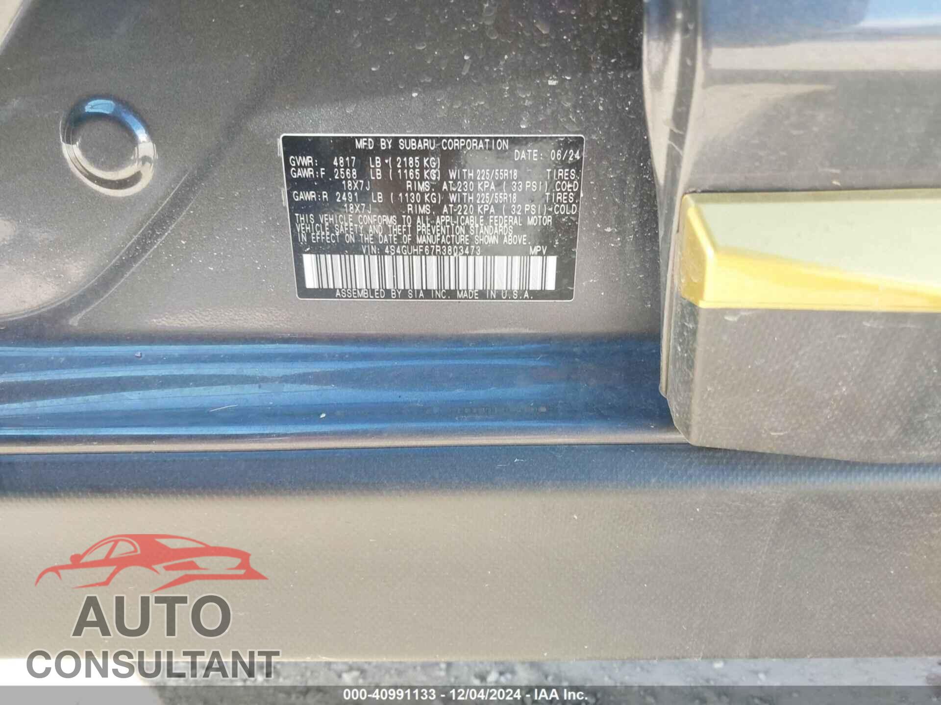 SUBARU CROSSTREK 2024 - 4S4GUHF67R3803473