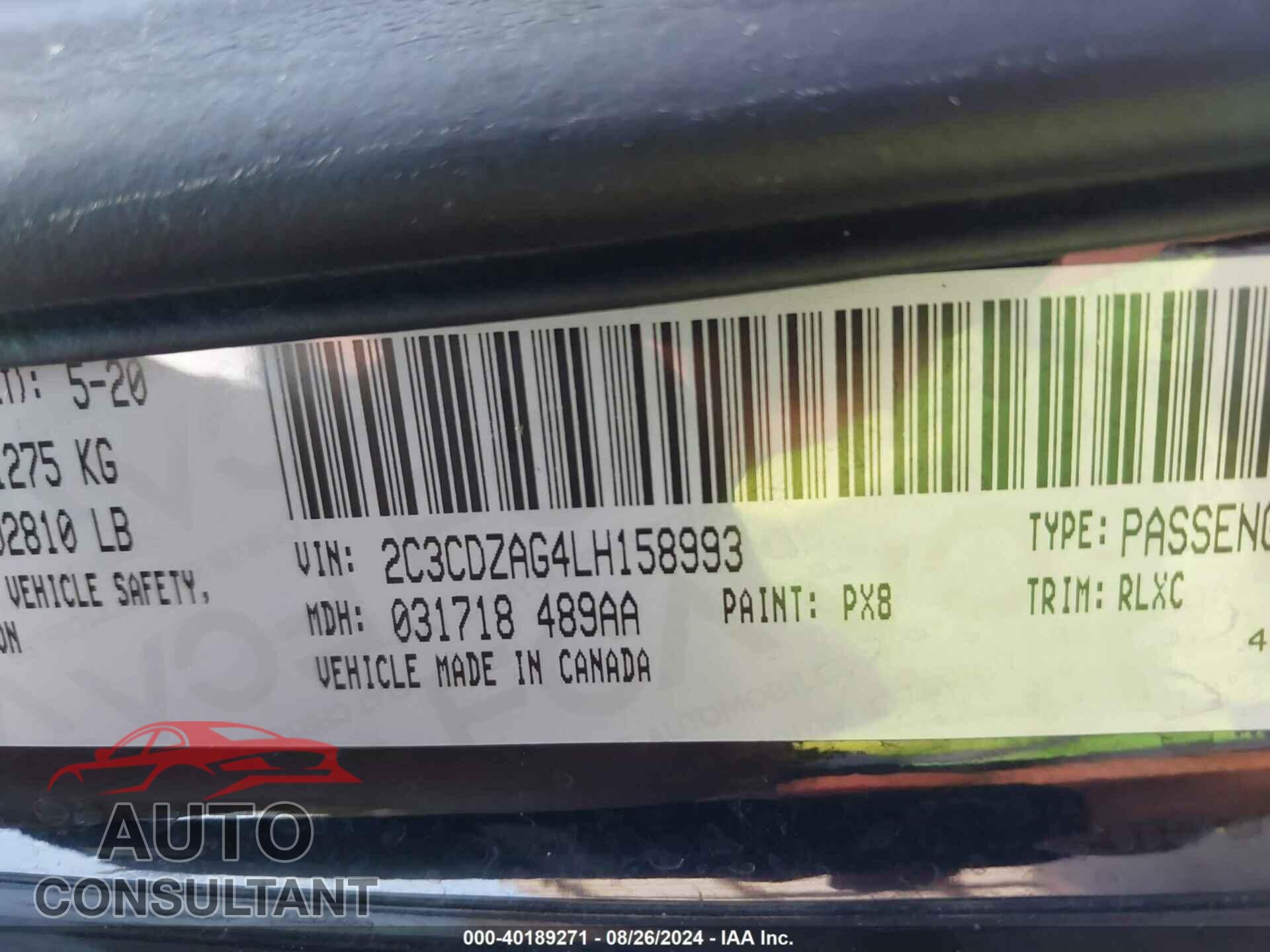 DODGE CHALLENGER 2020 - 2C3CDZAG4LH158993