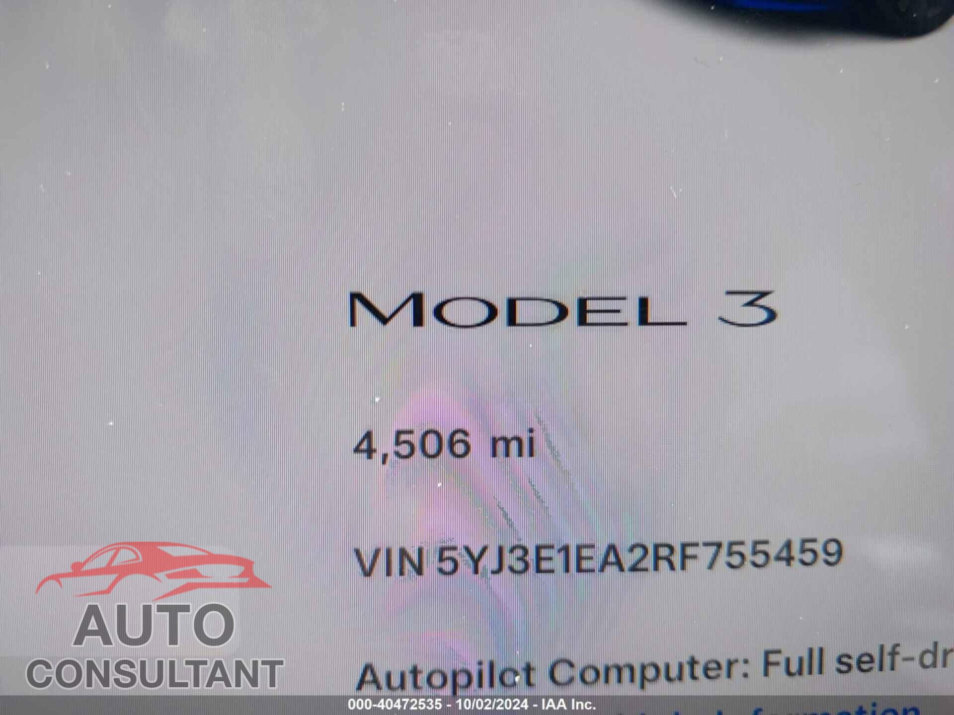 TESLA MODEL 3 2024 - 5YJ3E1EA2RF755459