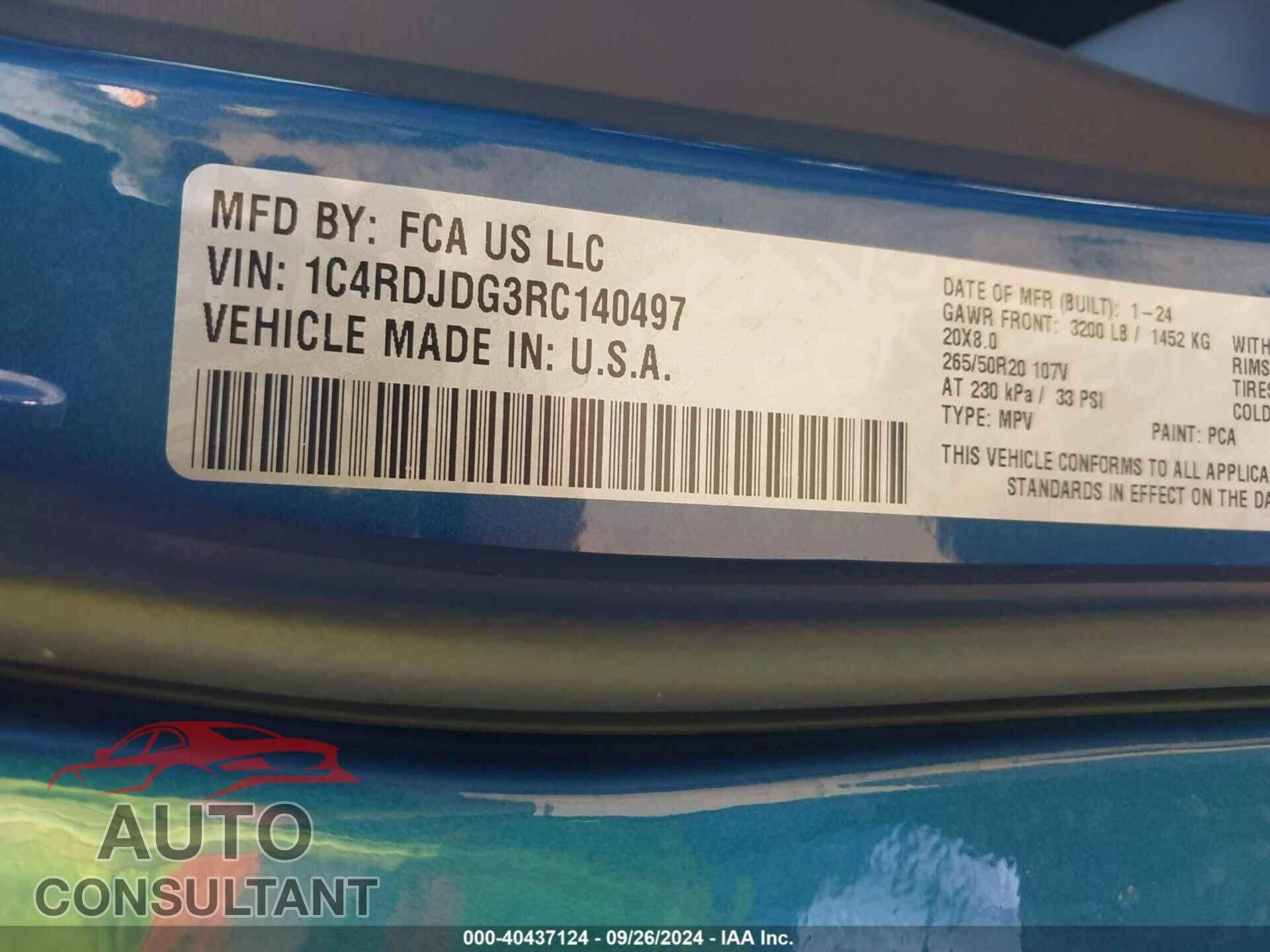 DODGE DURANGO 2024 - 1C4RDJDG3RC140497