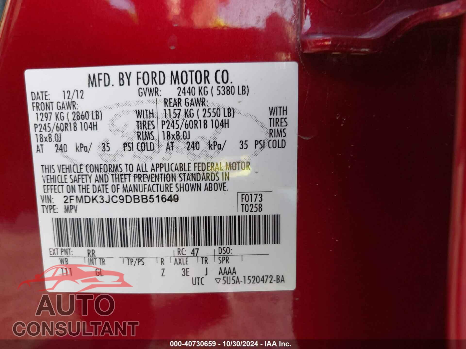 FORD EDGE 2013 - 2FMDK3JC9DBB51649