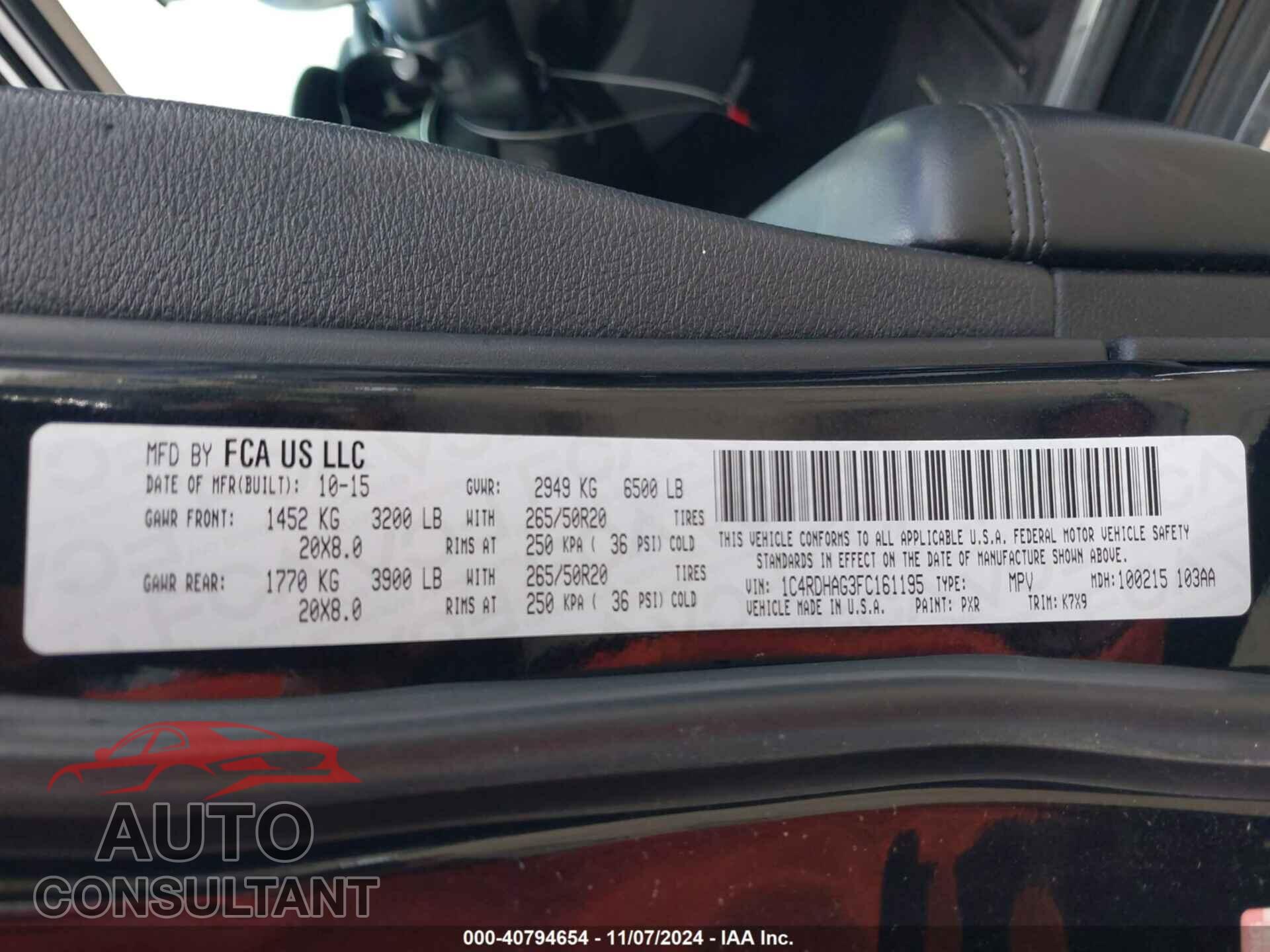 DODGE DURANGO 2015 - 1C4RDHAG3FC161195