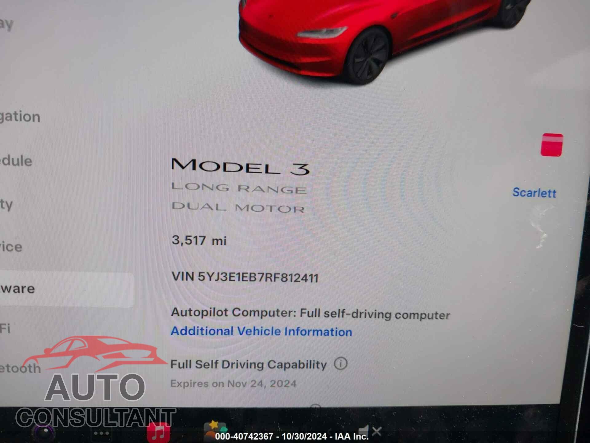 TESLA MODEL 3 2024 - 5YJ3E1EB7RF812411