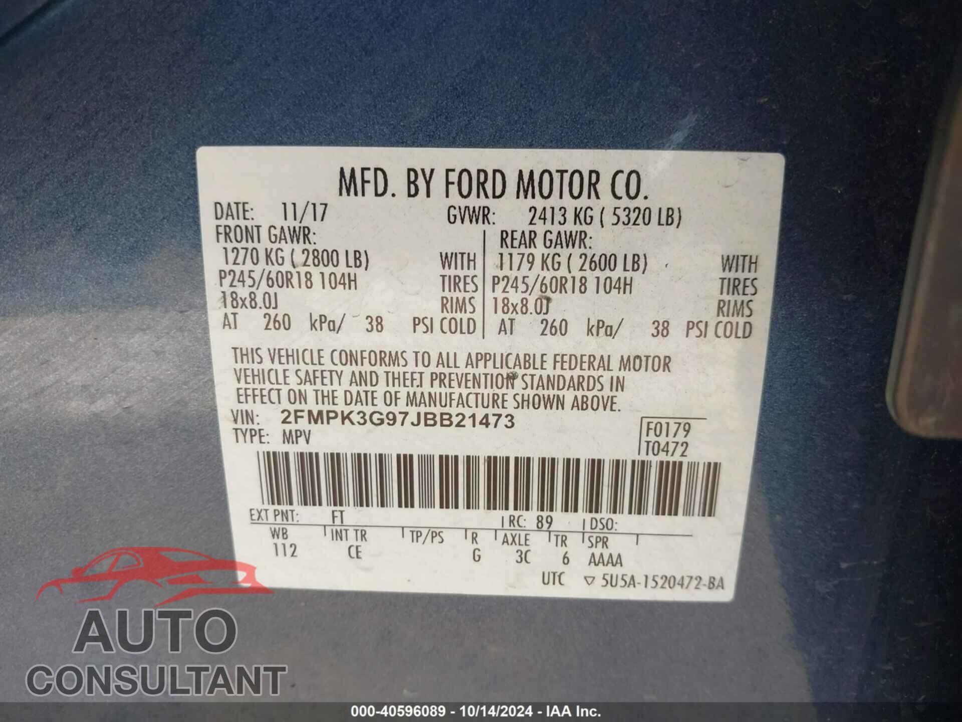 FORD EDGE 2018 - 2FMPK3G97JBB21473
